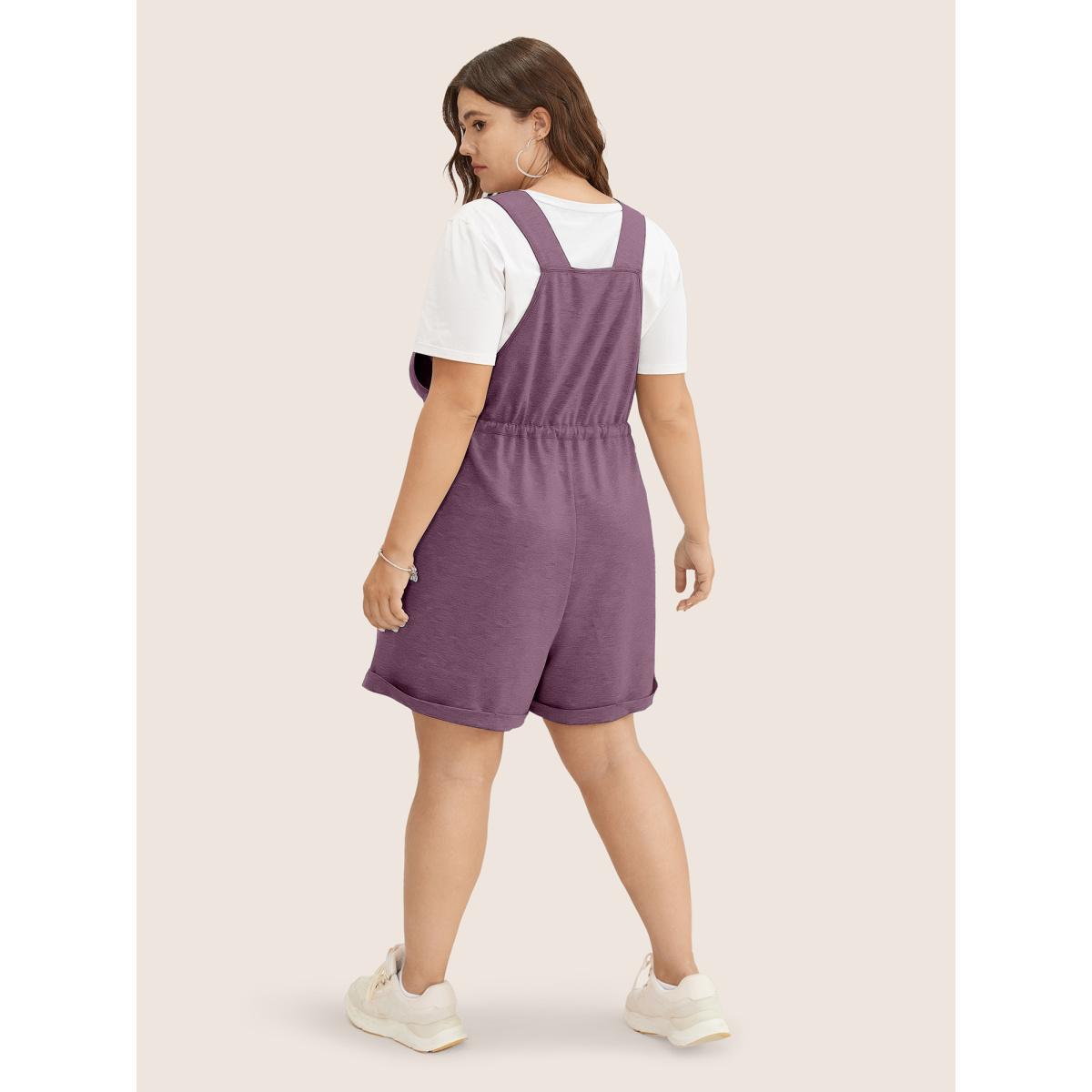 Plus Size Mauve Solid Pocket Drawstring Overall Romper Women Casual Sleeveless Non Everyday Loose Jumpsuits BloomChic 26/4X Product Image