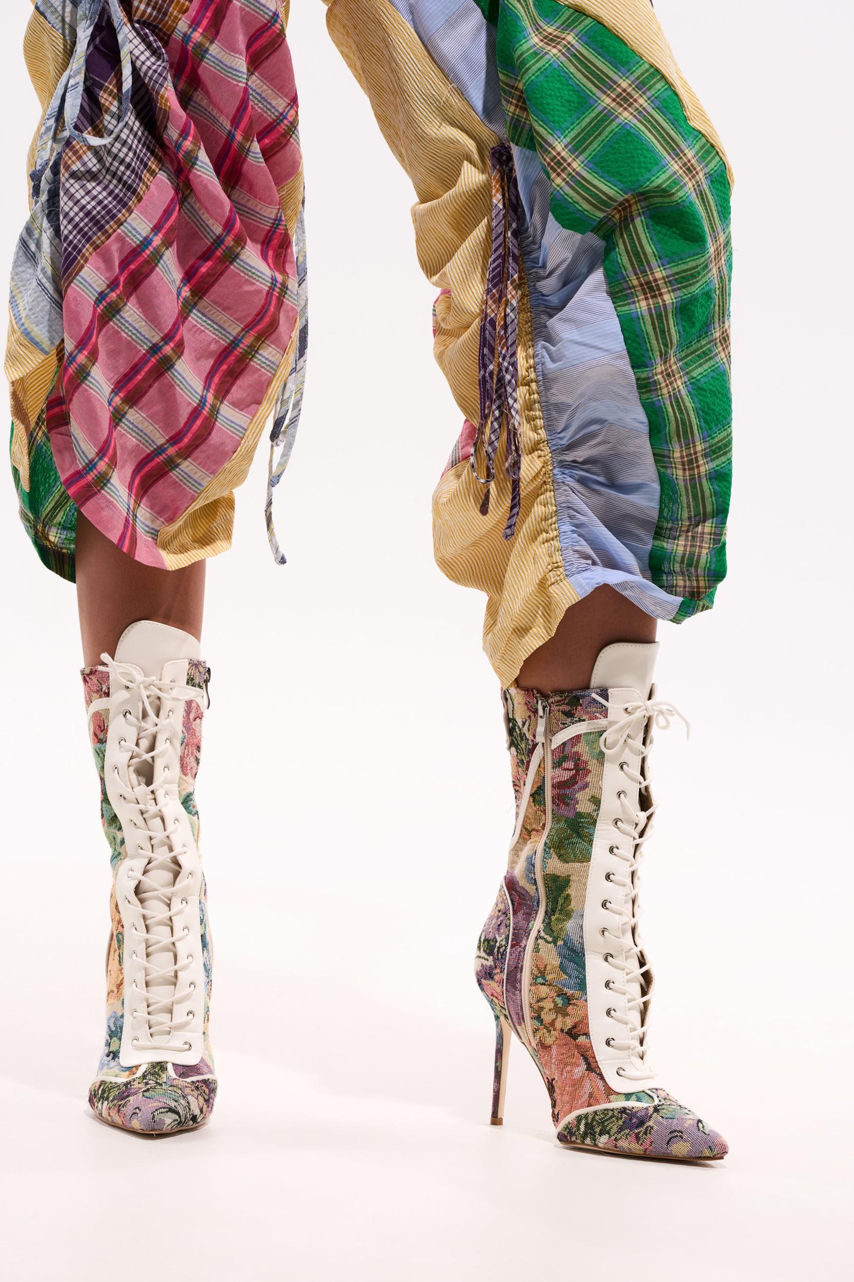 AKIRA GOLD ZOLA MULTI FLORAL STILETTO BOOTIE Product Image