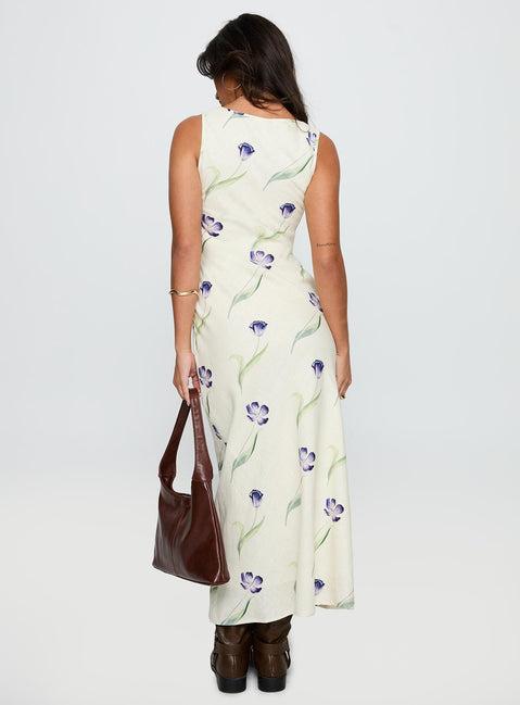 Jessabelle Linen Blend Midi Dress Cream Floral Product Image