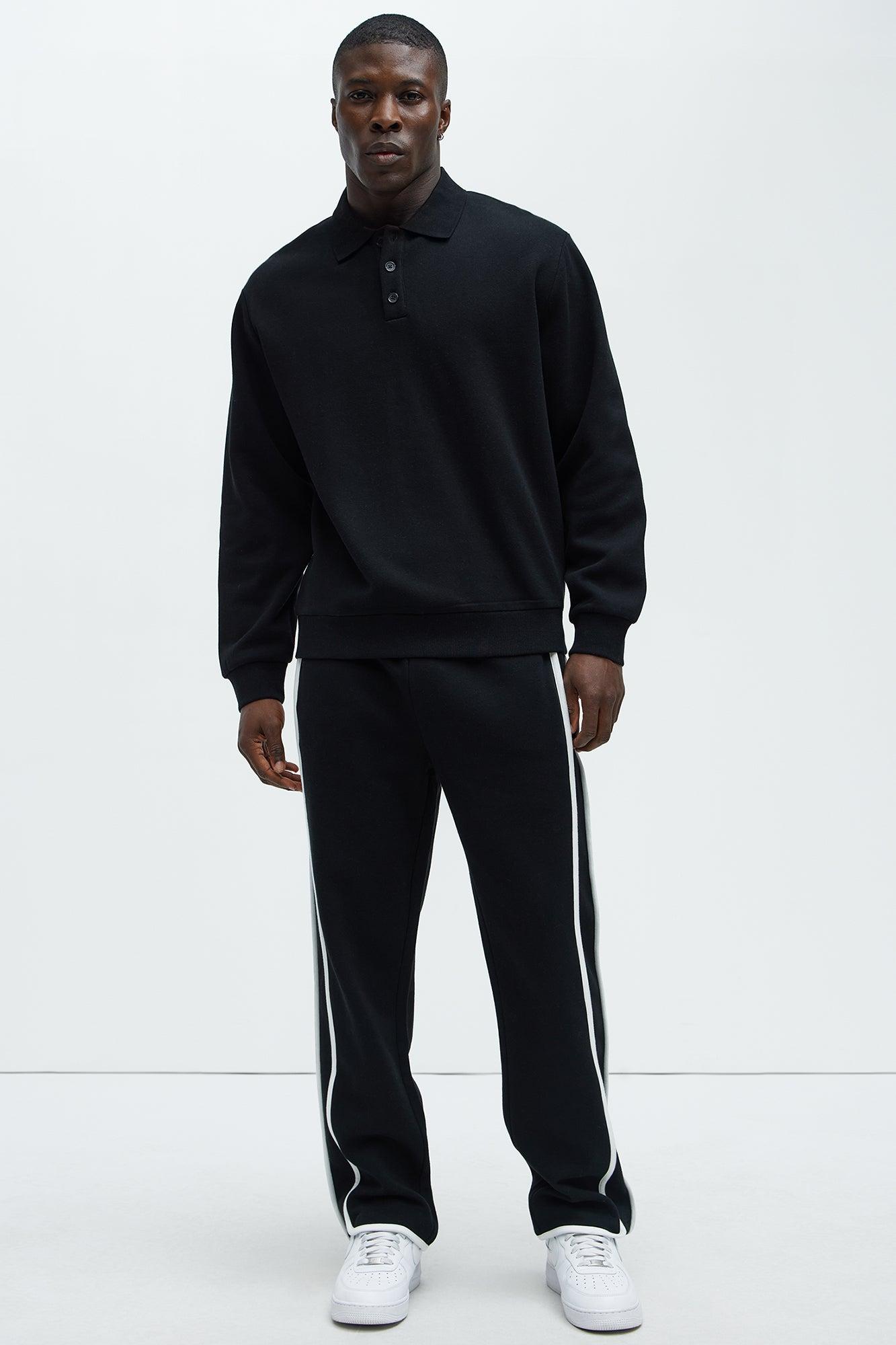 Tyson Fleece Long Sleeve Polo - Black Product Image