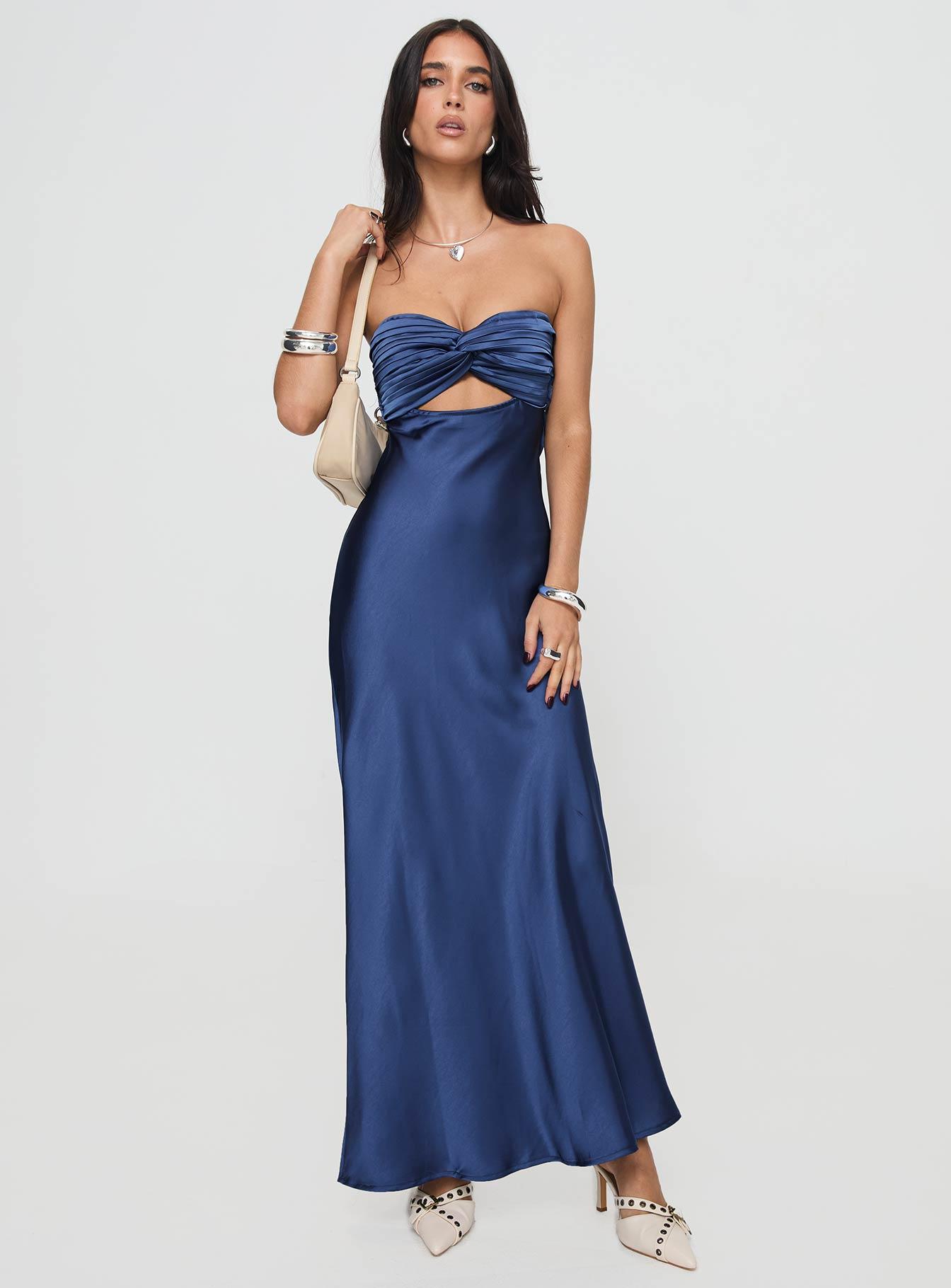 Faviola Strapless Maxi Dress Blue Product Image