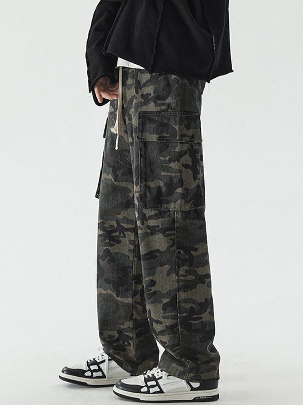 Men's Wash Camo Print Drawstring Cargo Pants Product Image