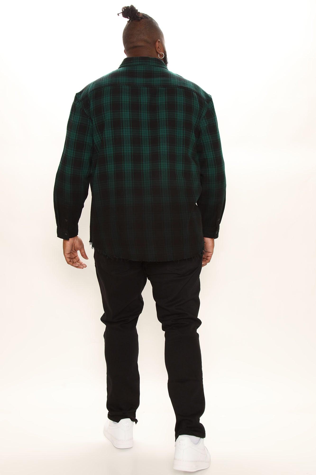 Sunset Dip Dye Flannel Shirt - Green/Black Product Image