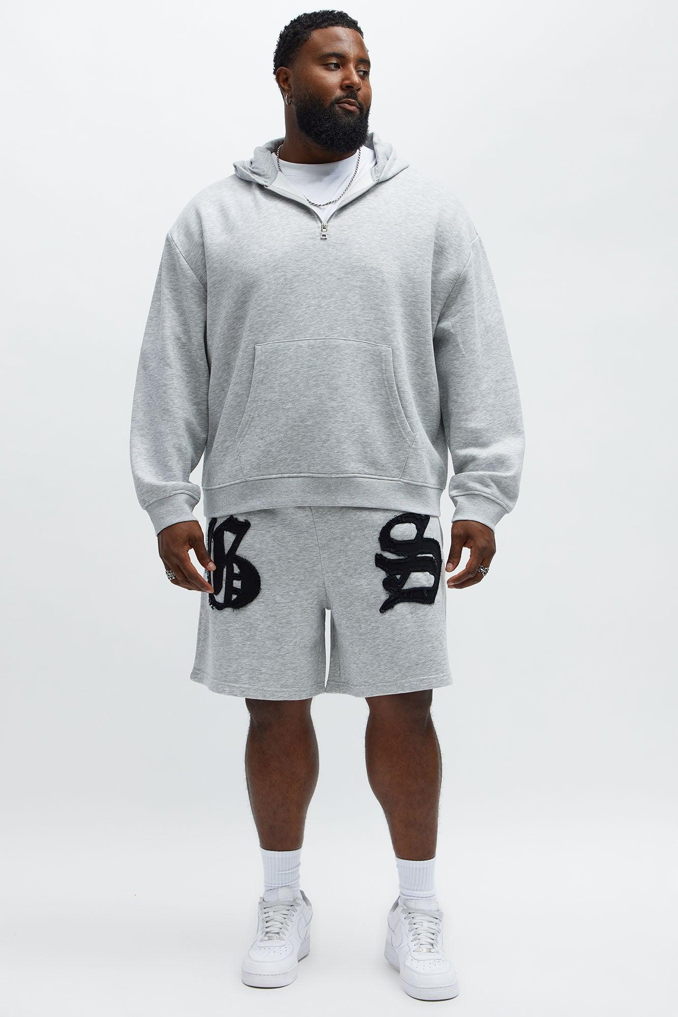 Tyson Relaxed Frayed Patch Sweatshorts - Heather Grey Male Product Image