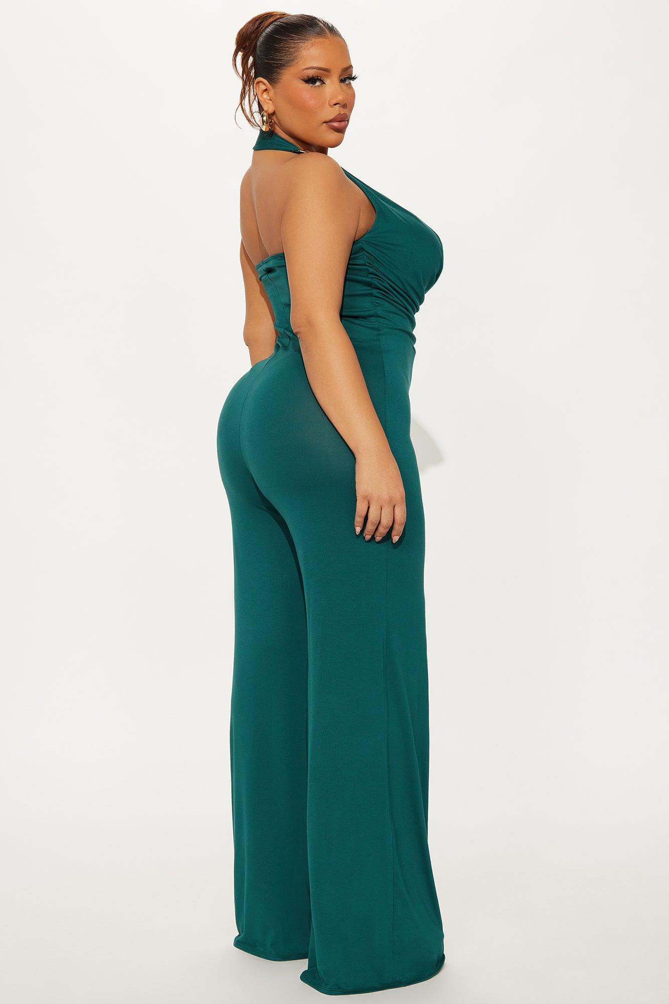 Luna Halter Wide Leg Jumpsuit - Hunter Female Product Image