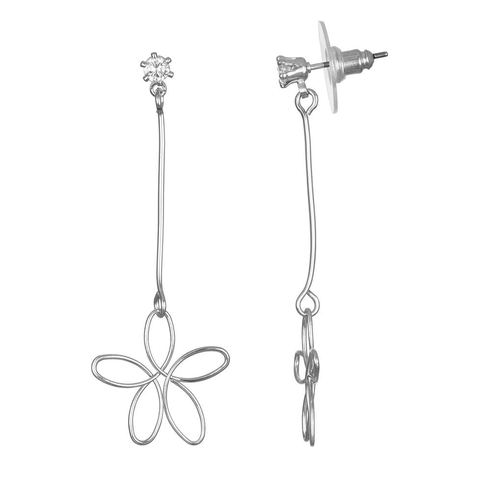 LC Lauren Conrad Silver Tone Open Flower Nickel Free Drop Earrings, Women's Product Image