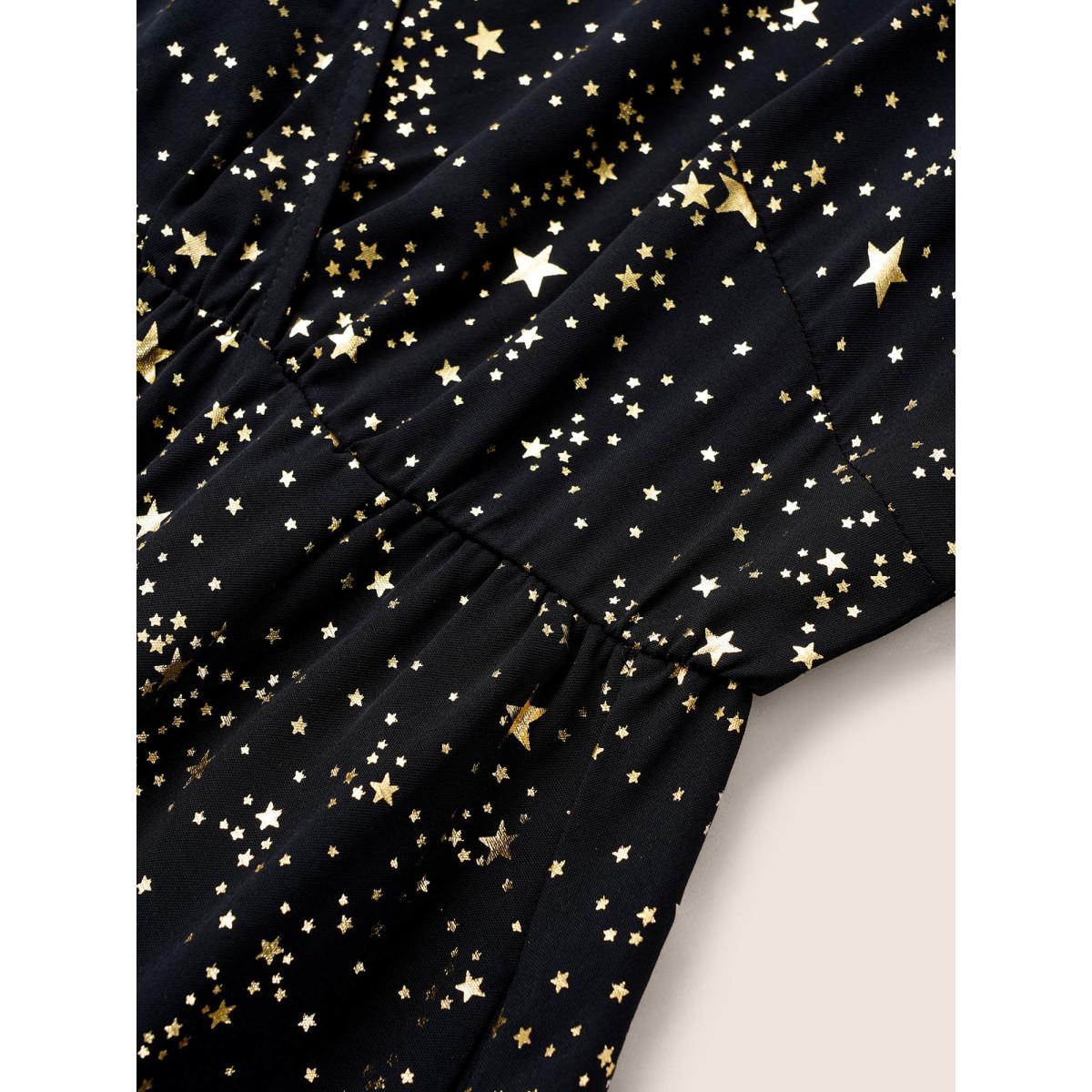 Moon and Star Galaxy Print Plus Size Dress Women Party Pocket Ruffle Sleeve Short Sleeve V Neck Pocket Going out Long Dress BloomChic Product Image