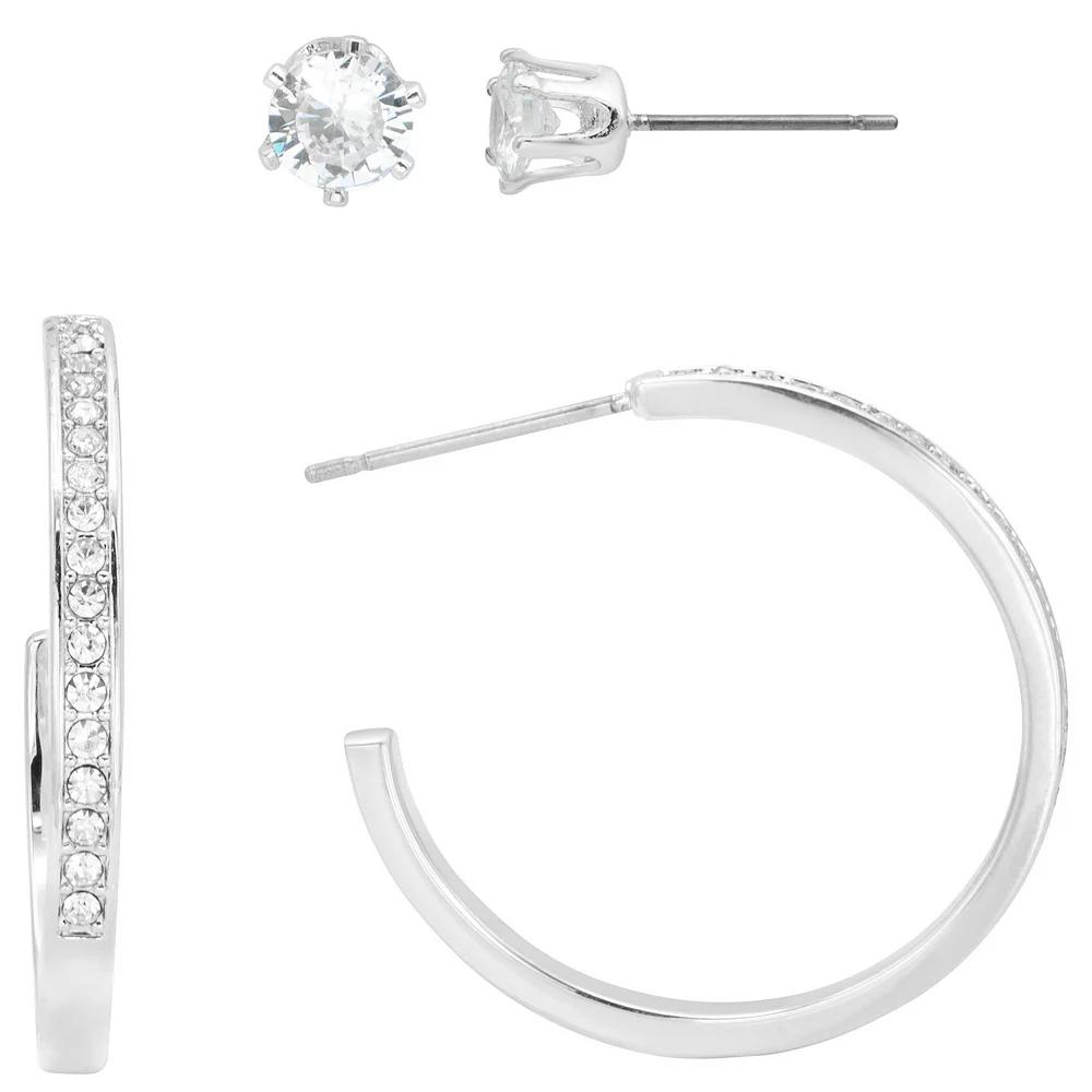 City Luxe Cubic Zirconia & Crystal Stud & Hoop Earrings Duo Set, Women's, Gold Tone Clear Product Image