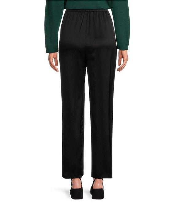Eileen Fisher Striated Silk Satin Straight Leg Pull-On Ankle Pants Product Image