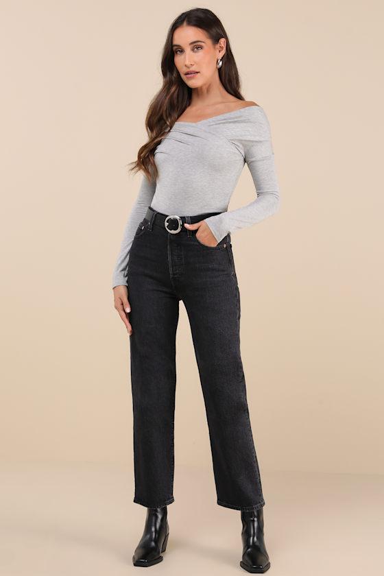 Designated Cutie Heather Grey Long Sleeve Surplice Top Product Image