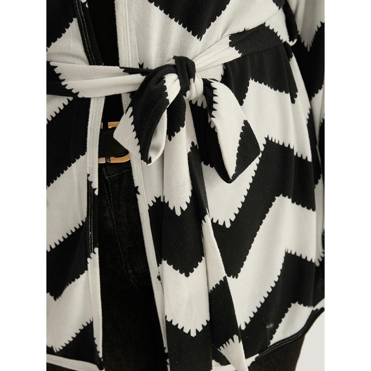 Plus Size Supersoft Essentials Halloween Geometric Belted Kimono Women Black Casual Belted Belt Dailywear Kimonos BloomChic 26/4X Product Image