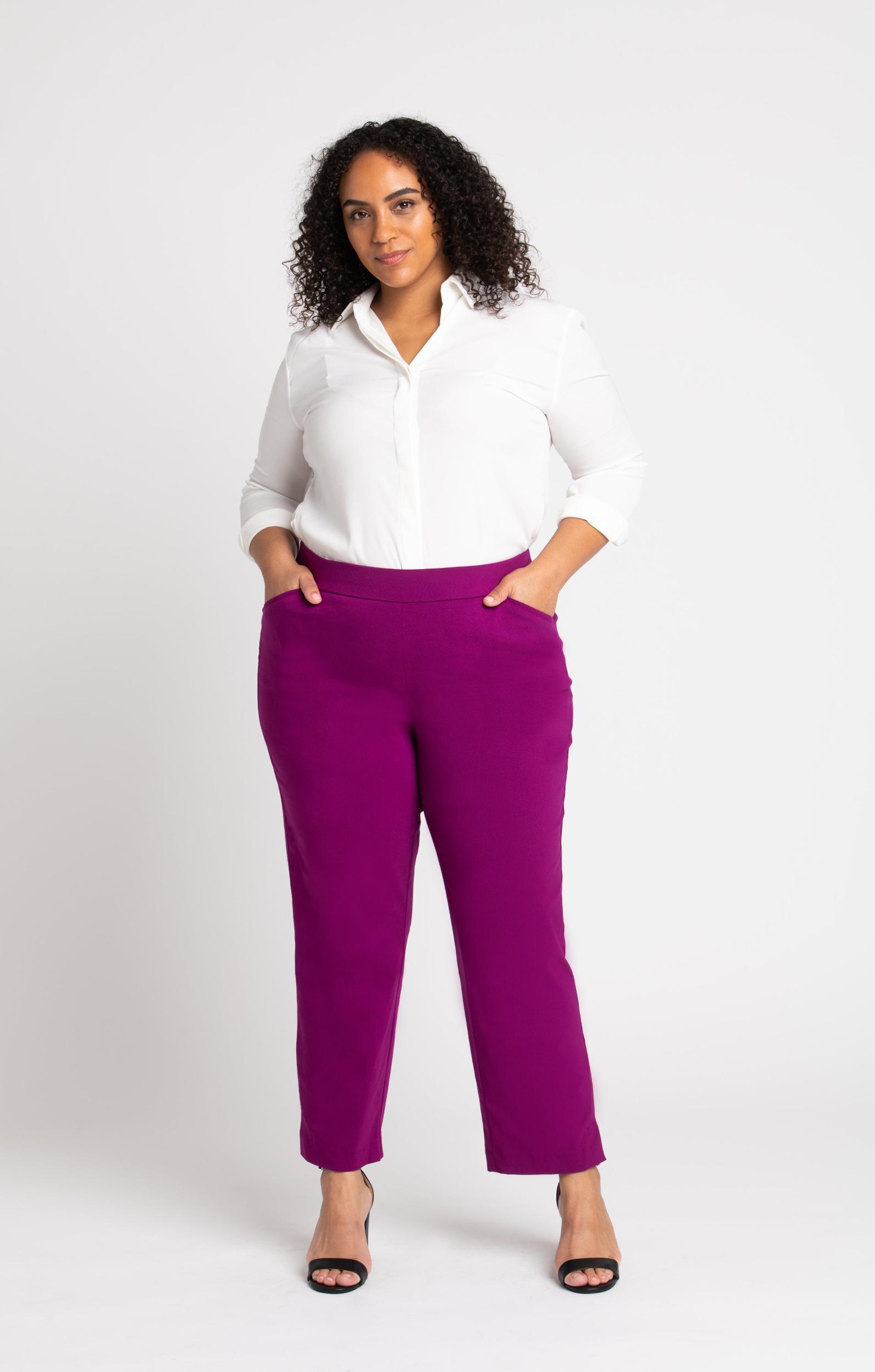Roz & Ali™ Superstretch Magenta Pull On Ankle Pants - Plus Product Image