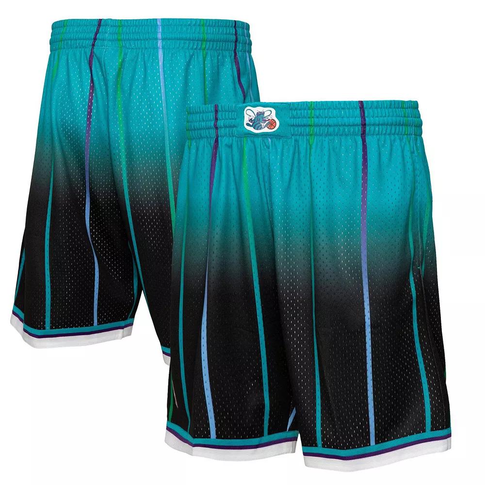 Men's Mitchell & Ness Teal/Black Charlotte Hornets 1995/96 Hardwood Classics Fadeaway Reload 3.0 Swingman Shorts, Size: Medium, Chr Blue Product Image