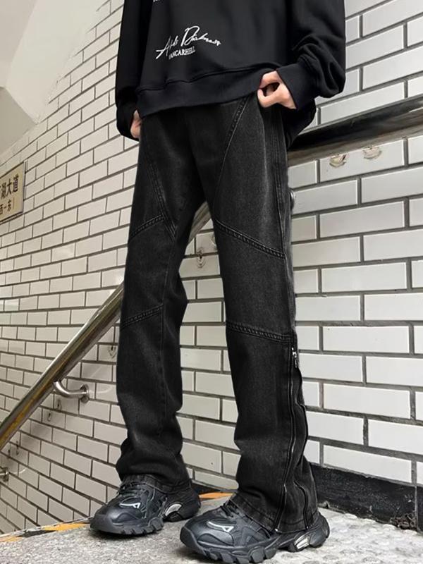 Men's Street Wash Zip Up Straight Leg Jeans Product Image