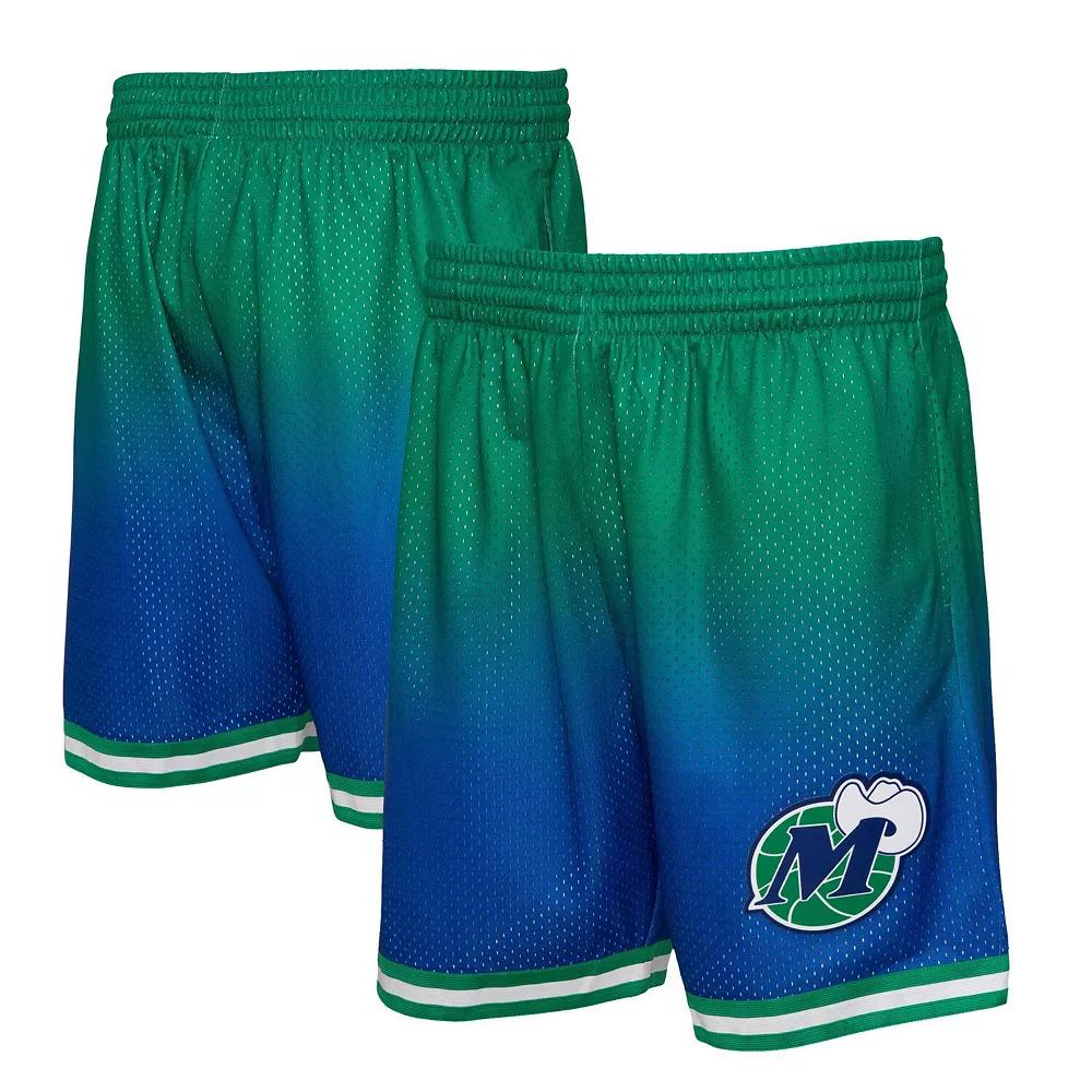 Men's Mitchell & Ness Green/Navy Dallas Mavericks 1998/99 Hardwood Classics Fadeaway Reload 3.0 Swingman Shorts, Size: Large Product Image