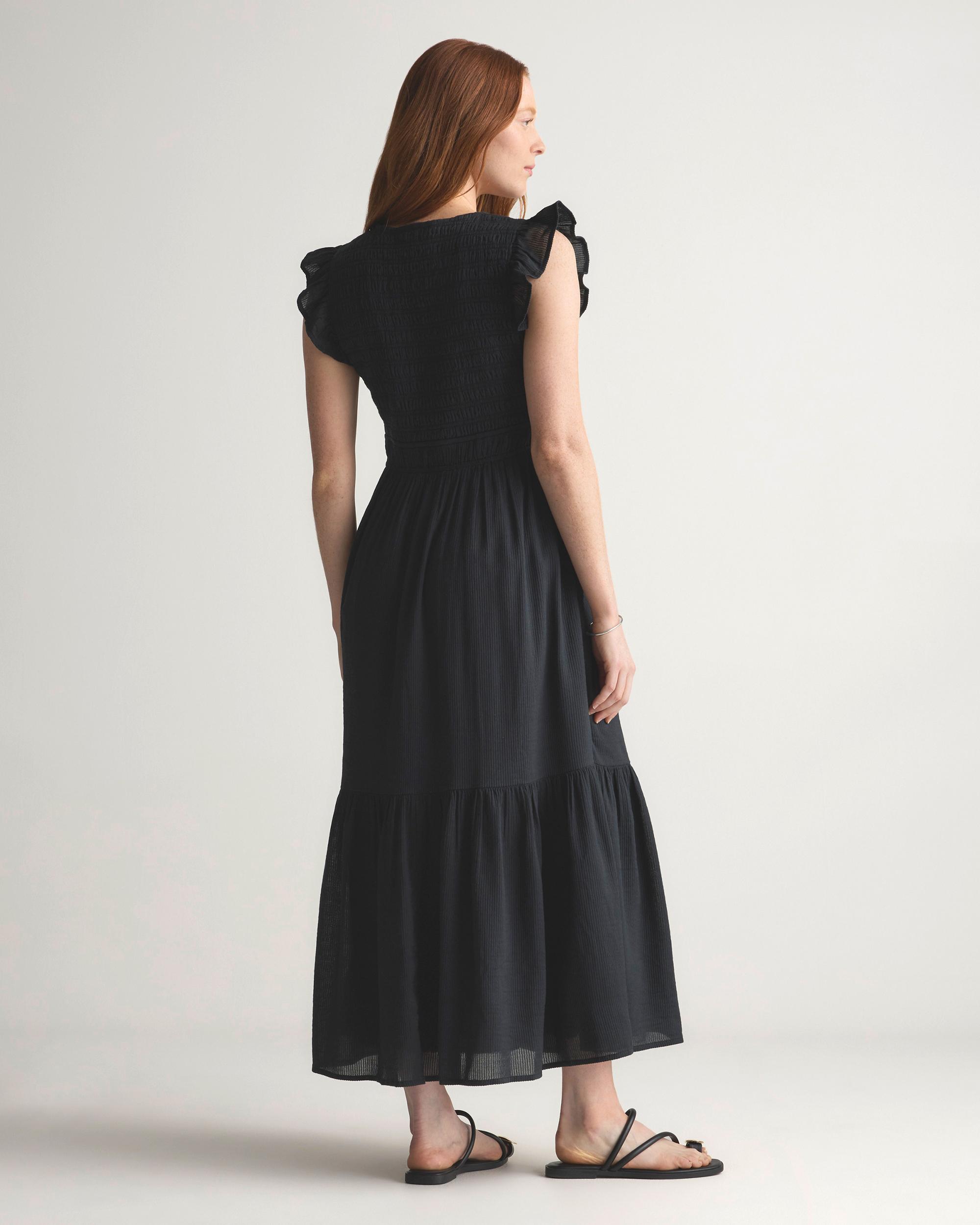 Quince | Women's Organic Textured Cotton Smocked V-Neck Midi Dress Organic Cotton Product Image