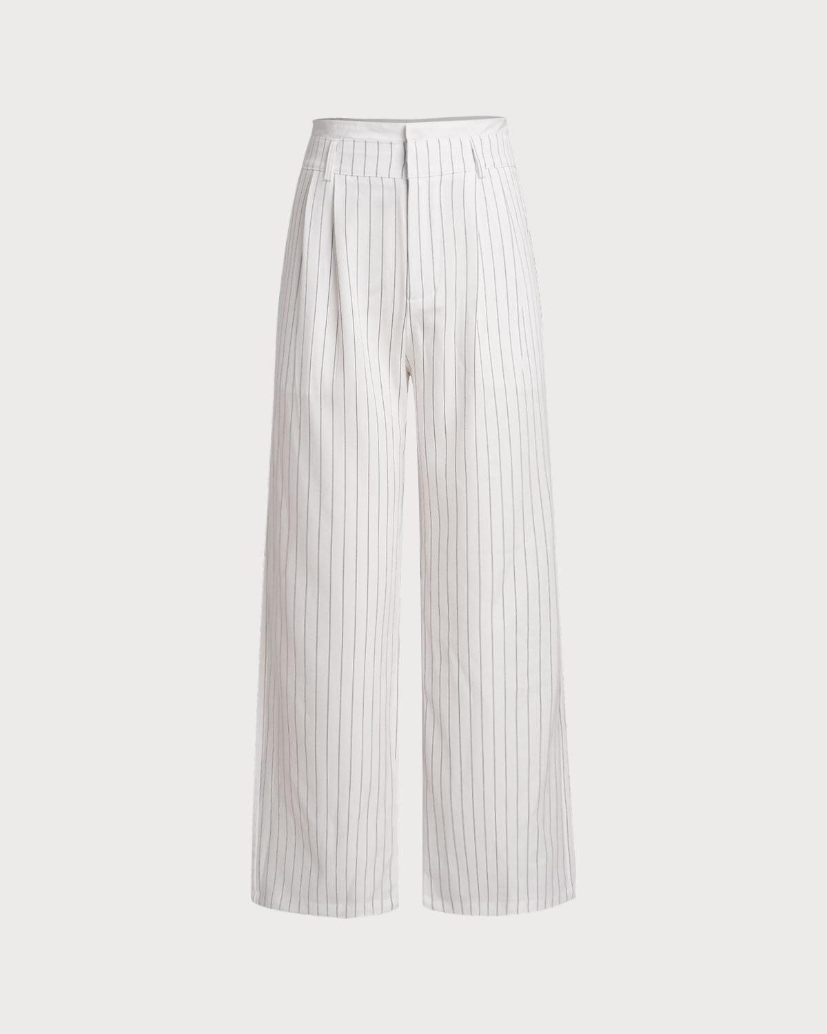 White Striped Straight Casual Pants Product Image