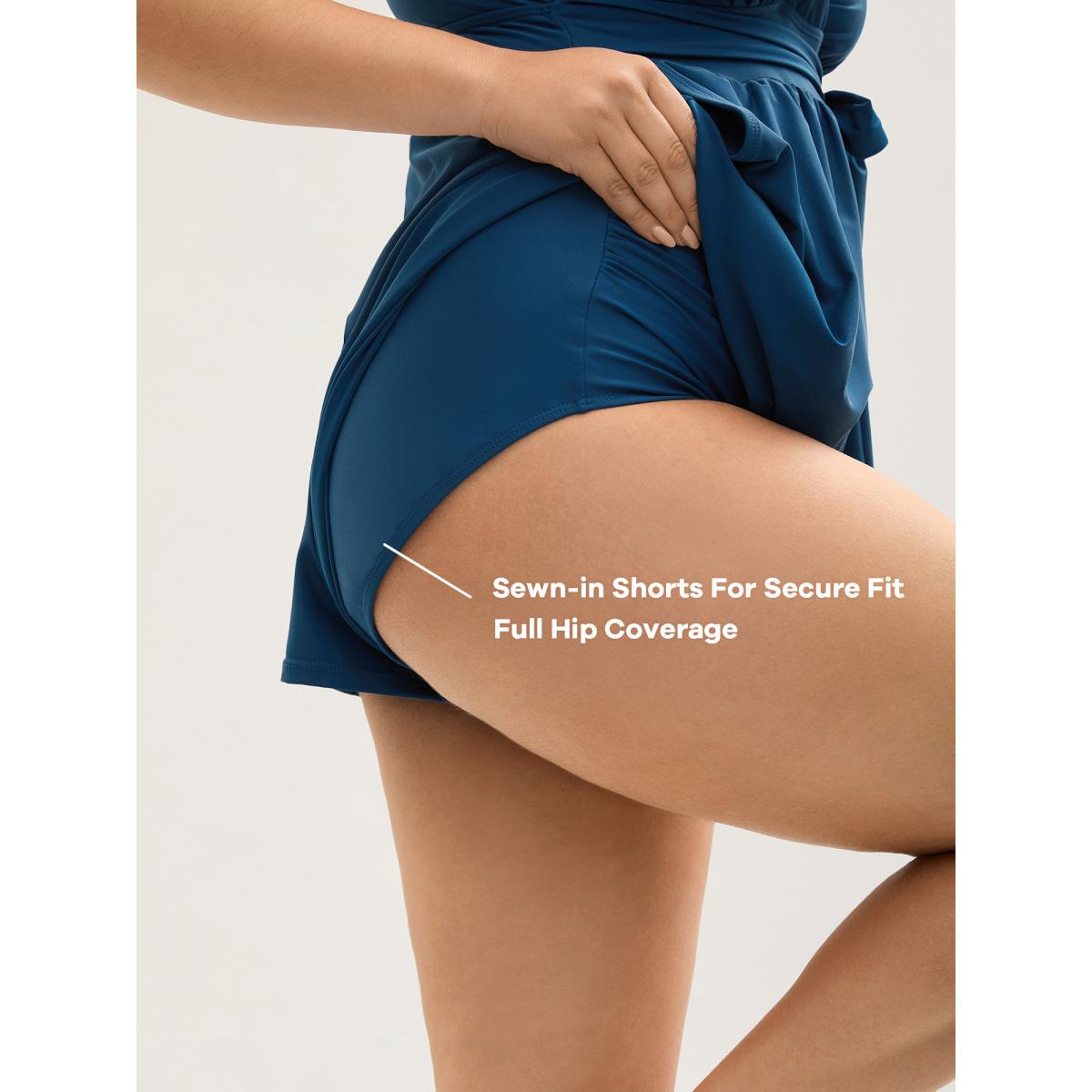 Plus Size Surplice Neckline Belted Plain One-Piece Swimsuit Women's Swimwear Stone Resort Tie knot Curve Bathing Suits High stretch One Pieces BloomChic 18-20/2X Product Image