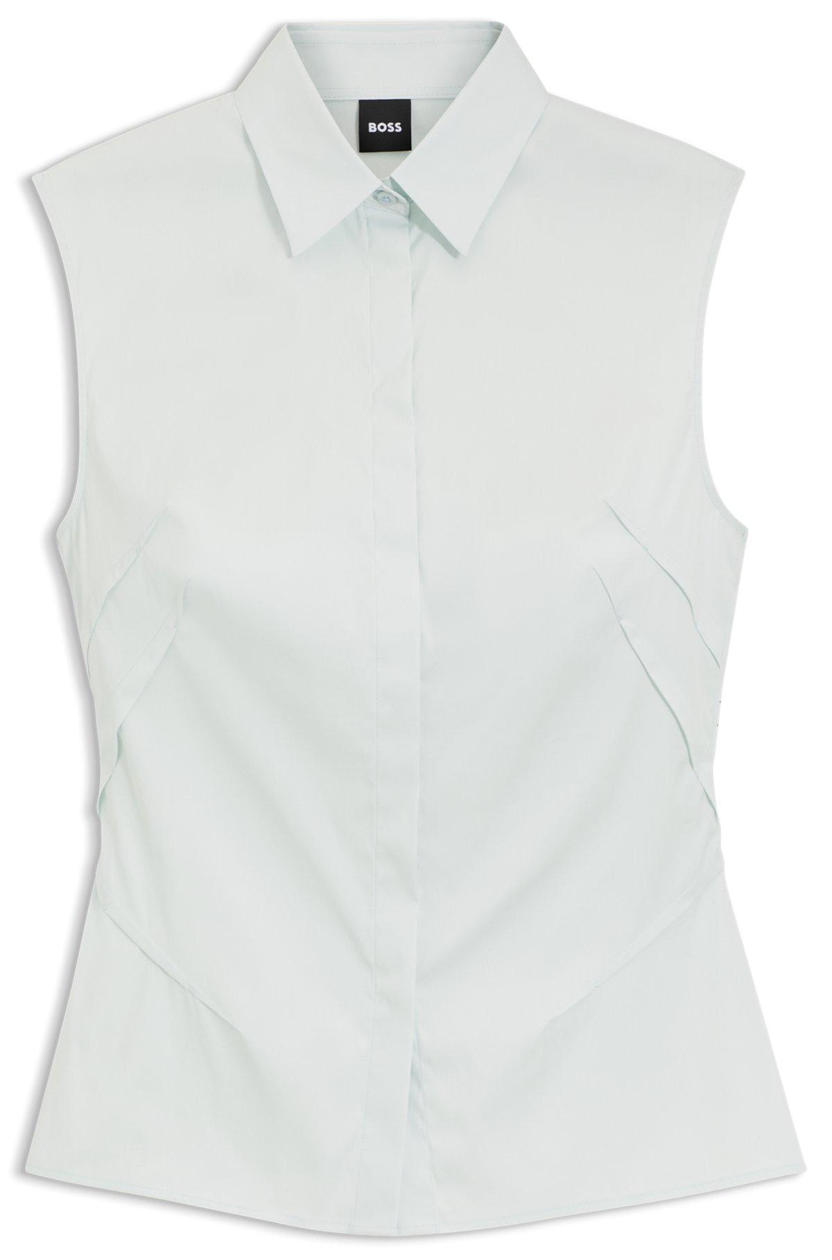 Sleeveless slim-fit blouse in a cotton blend Product Image