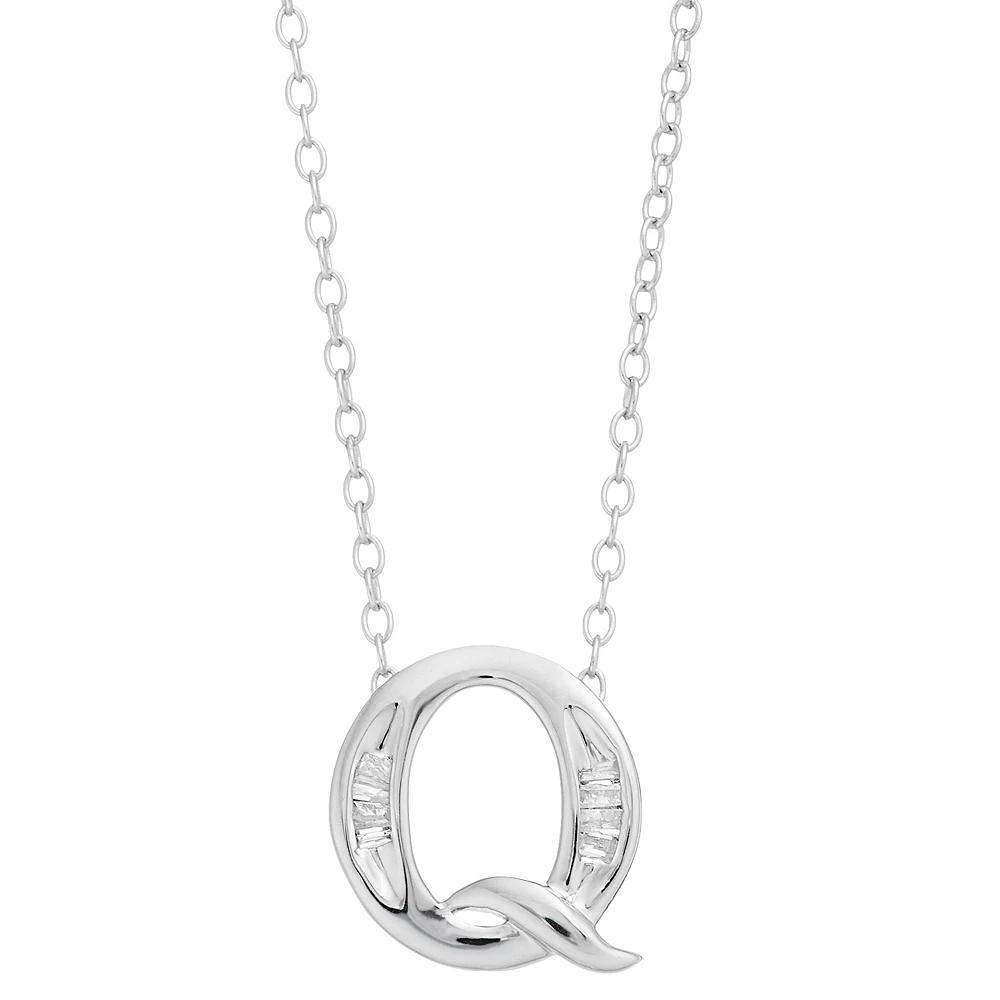 Sterling Silver Baguette Diamond Initial Pendant Necklace, Women's,  Product Image