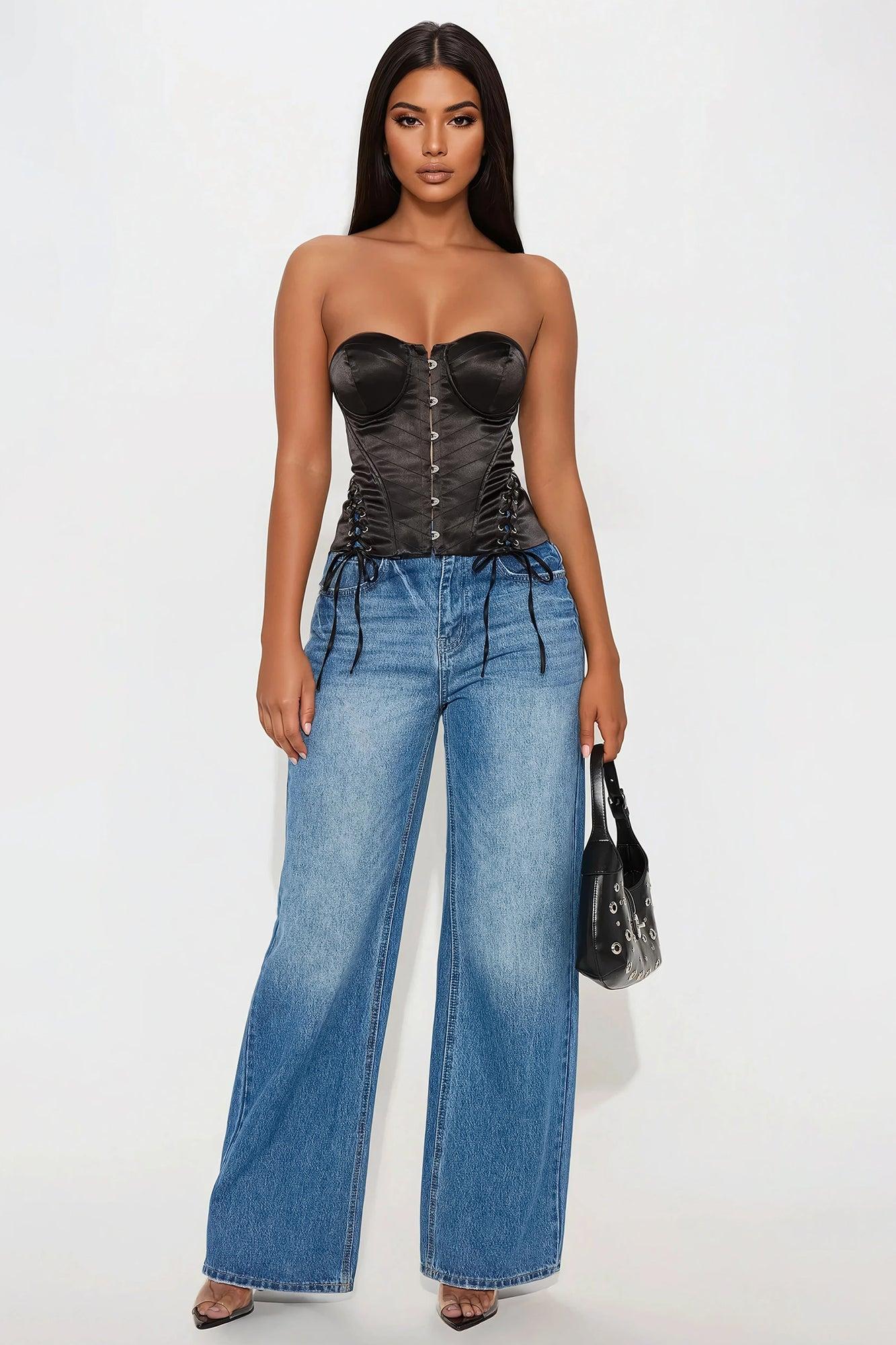 You Don't Know Me Satin Corset Top - Black Product Image