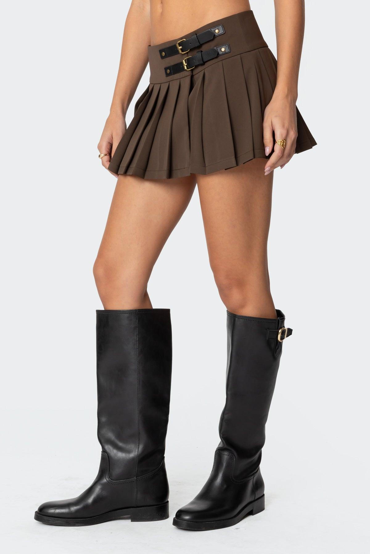 Polina Double Belt Pleated Mini Skirt Product Image