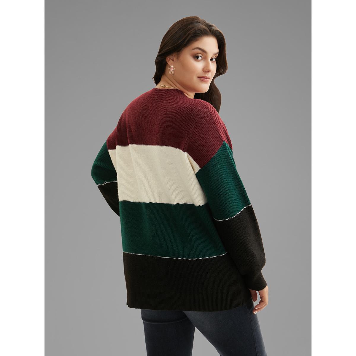 Plus Size Supersoft Essentials Holiday Color Block Pullover Multicolor Women Leisure Loose Long Sleeve Round Neck Casual Pullovers BloomChic 28/5X Product Image