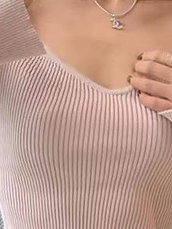 Solid Color Square Neck Ribbed Long Sleeve Knit Product Image