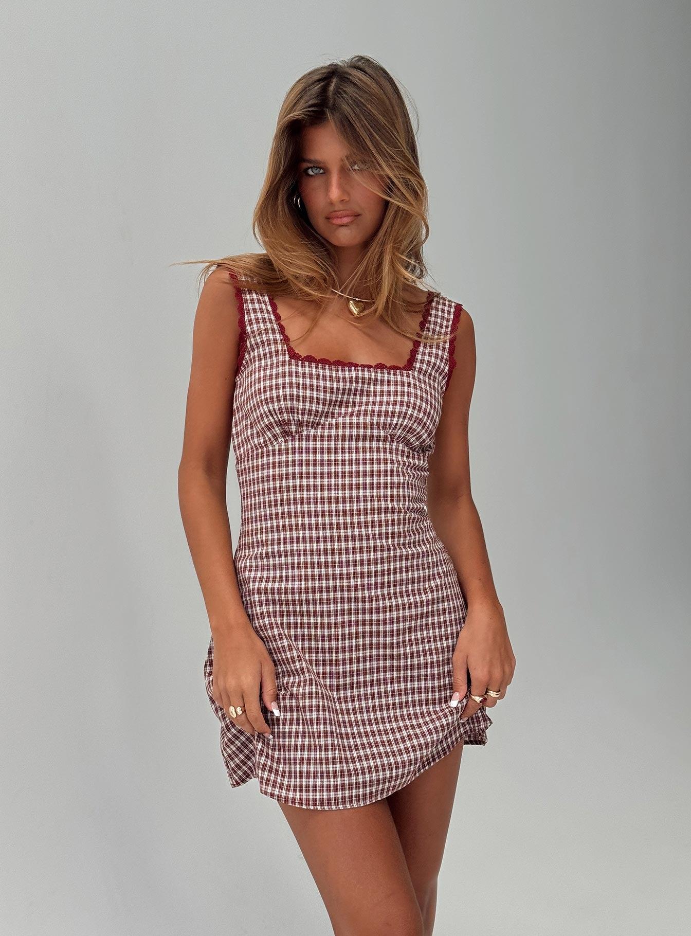 Dasha Mini Dress Red Check Petite Product Image