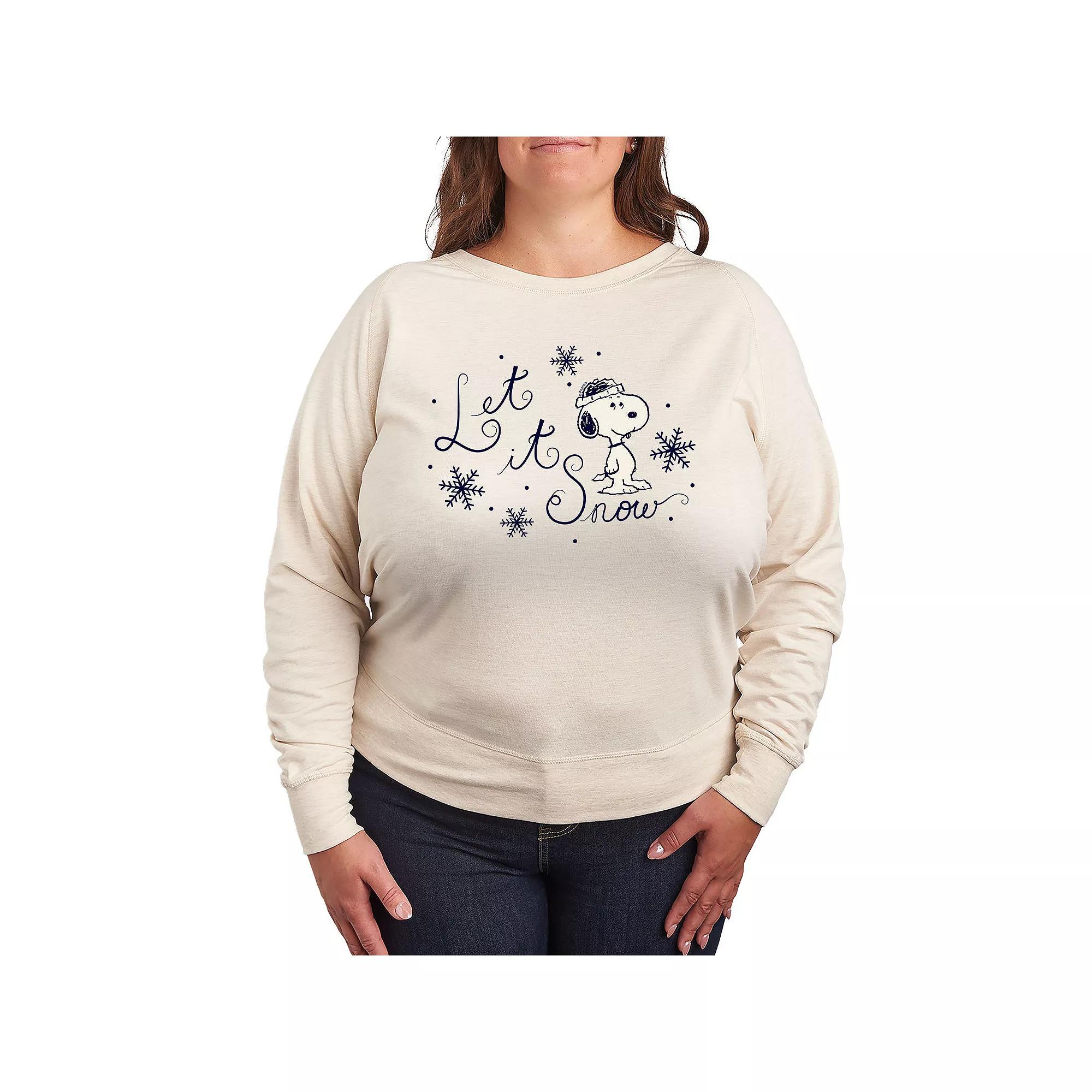 Plus Size Peanuts Snoopy Let It Snow French Terry Long Sleeve Tee, Women's, Size: 2XL, Beige Product Image