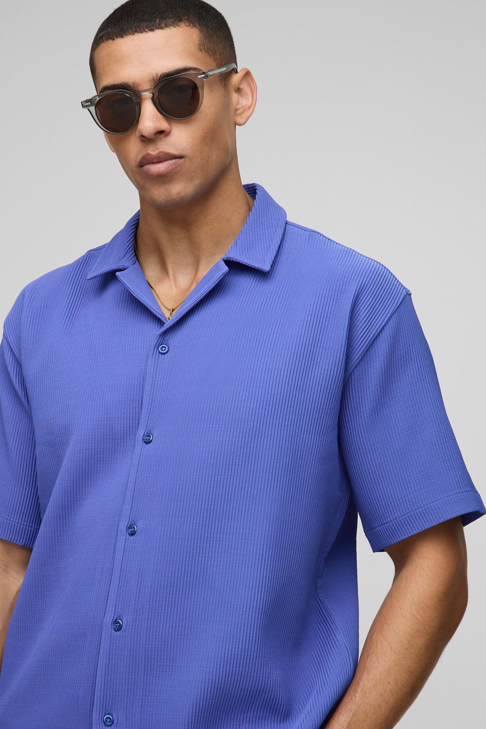 Oversized Revere Pleated Shirt & Short Set | boohooMAN USA Product Image