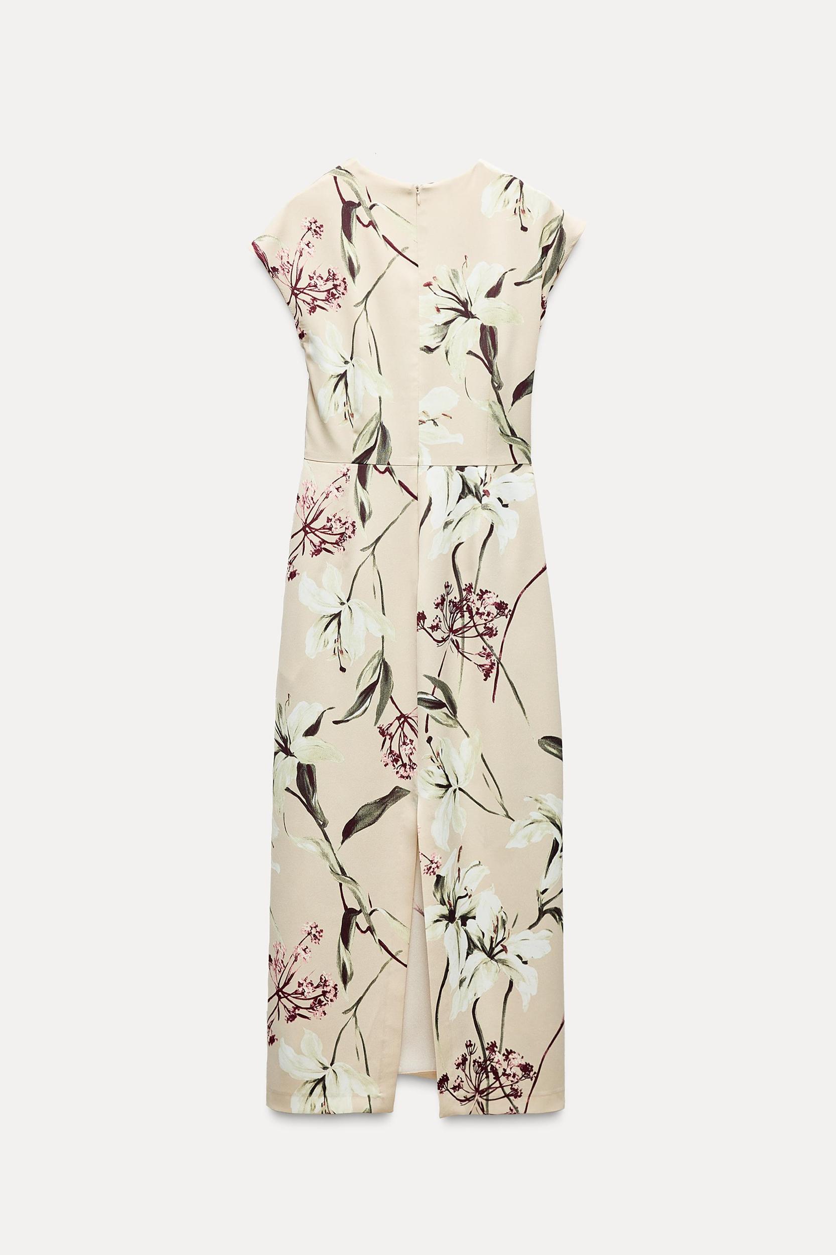 FLORAL PRINT SATIN EFFECT MIDI DRESS Product Image