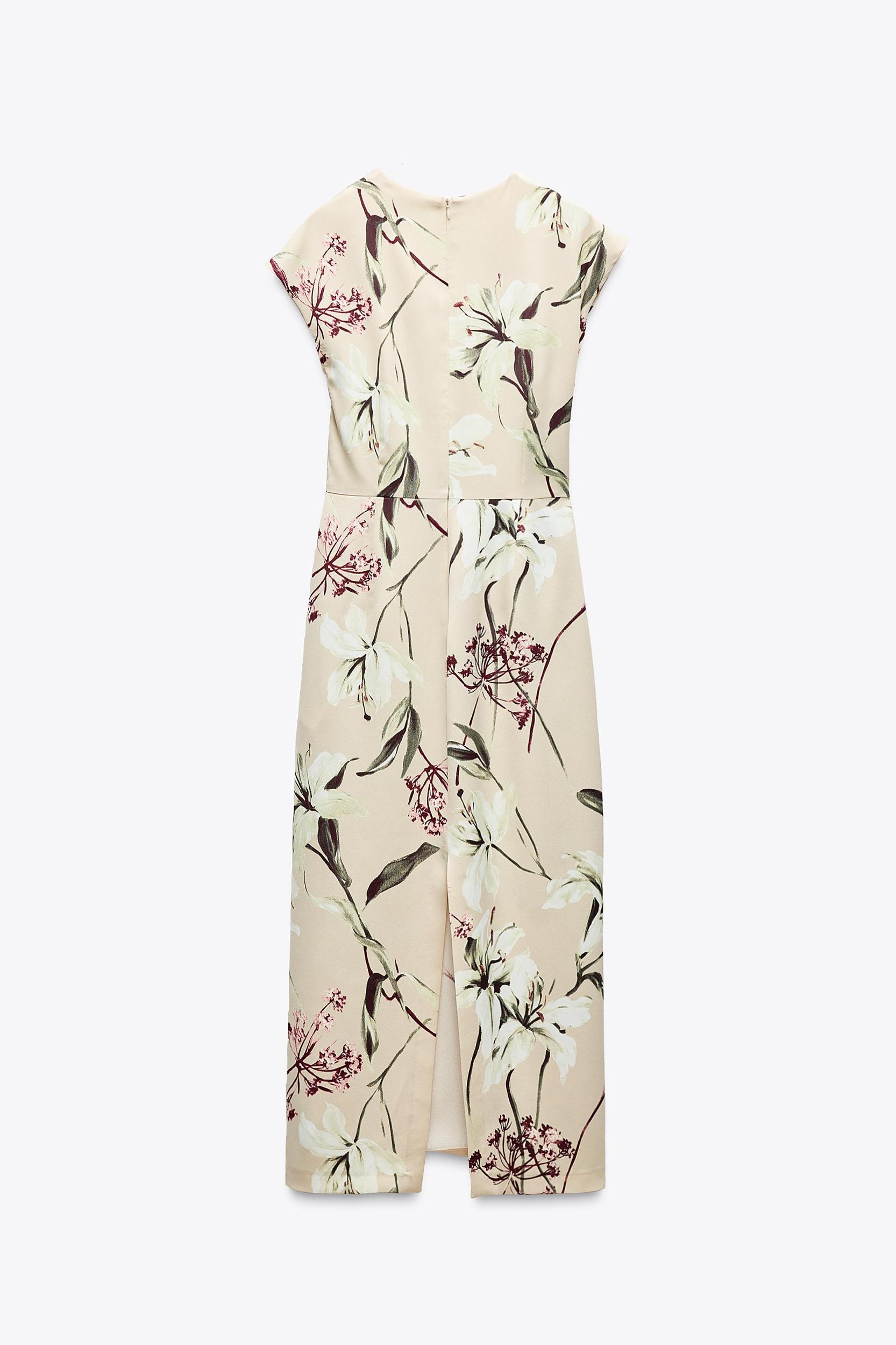 FLORAL PRINT SATIN EFFECT MIDI DRESS Product Image