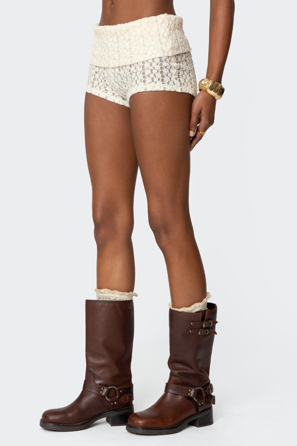 Rye Sheer Textured Foldover Shorts Product Image