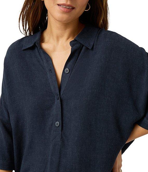 Splendid Coastal Knit Notch Collar 3/4 Sleeve Polo Top Product Image