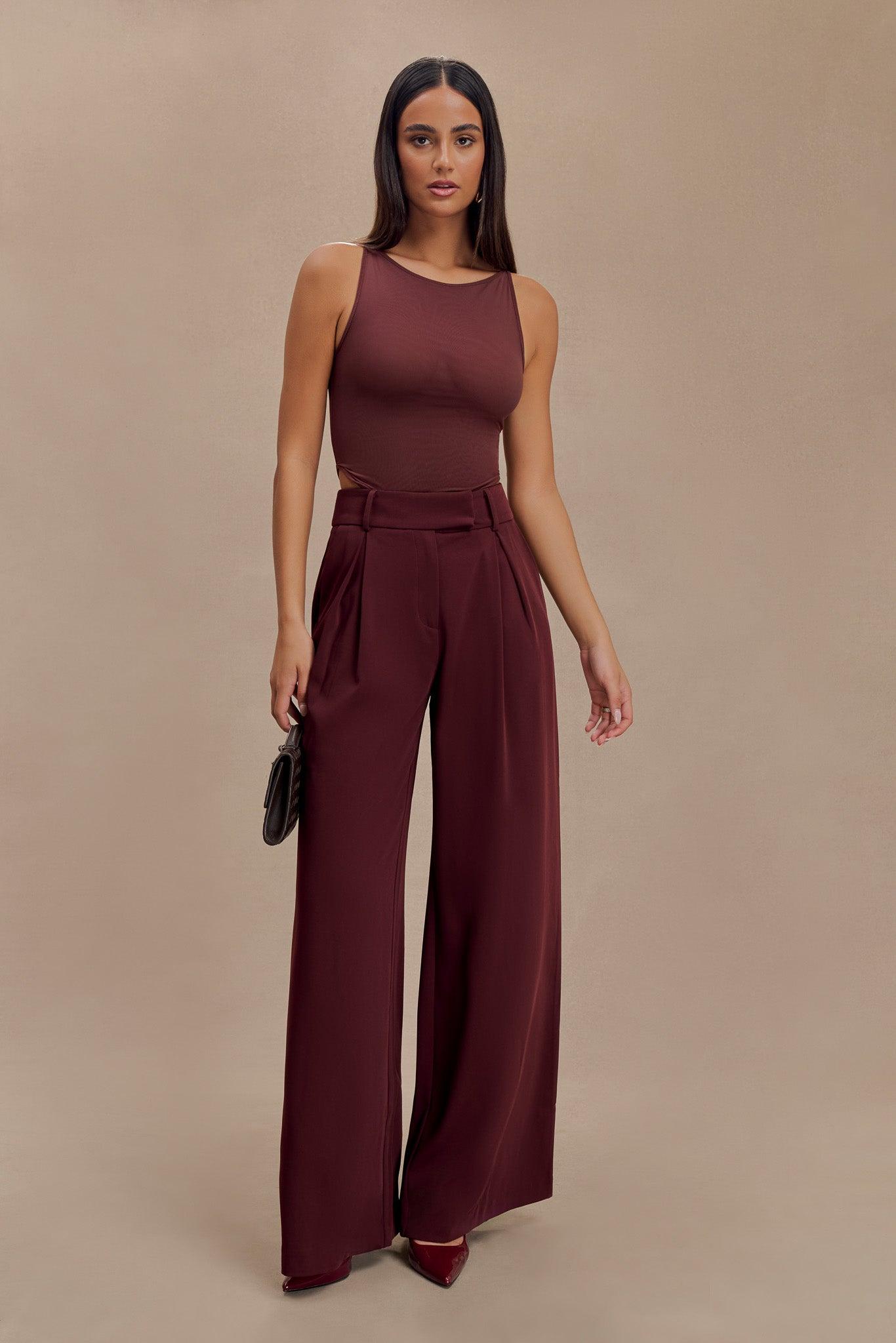 Marla Boat Neck Sheer Mesh Top - Mahogany Product Image