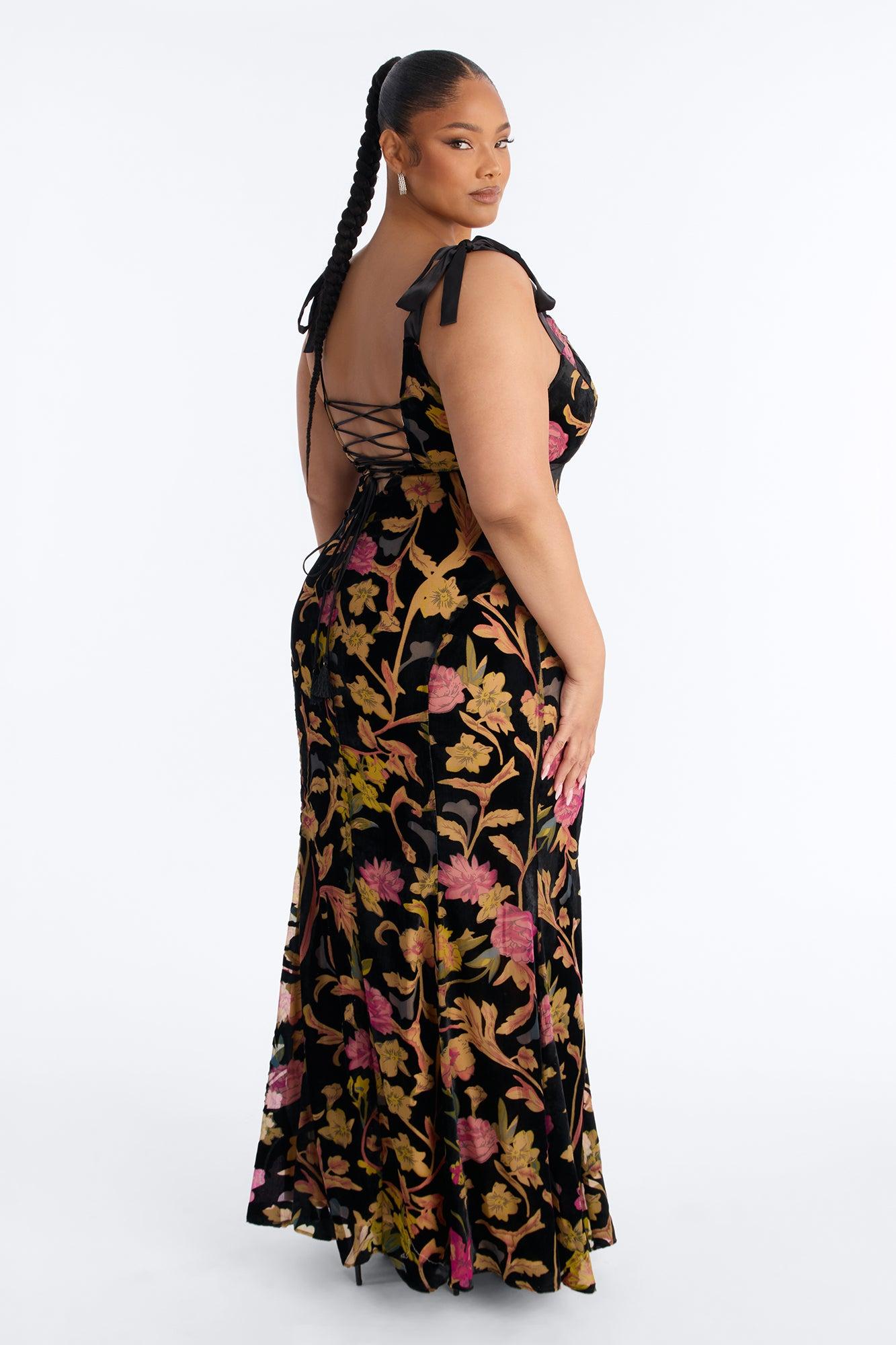 Soft Aesthetic Velvet Gown - Black/combo Female Product Image