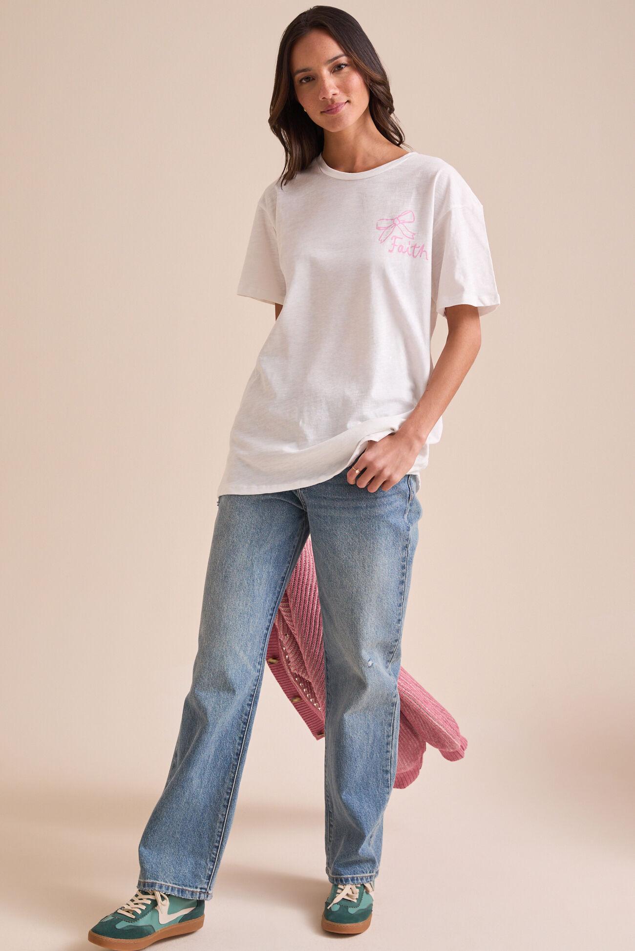 Faith Over Fear Bow Oversized Graphic Tee Product Image
