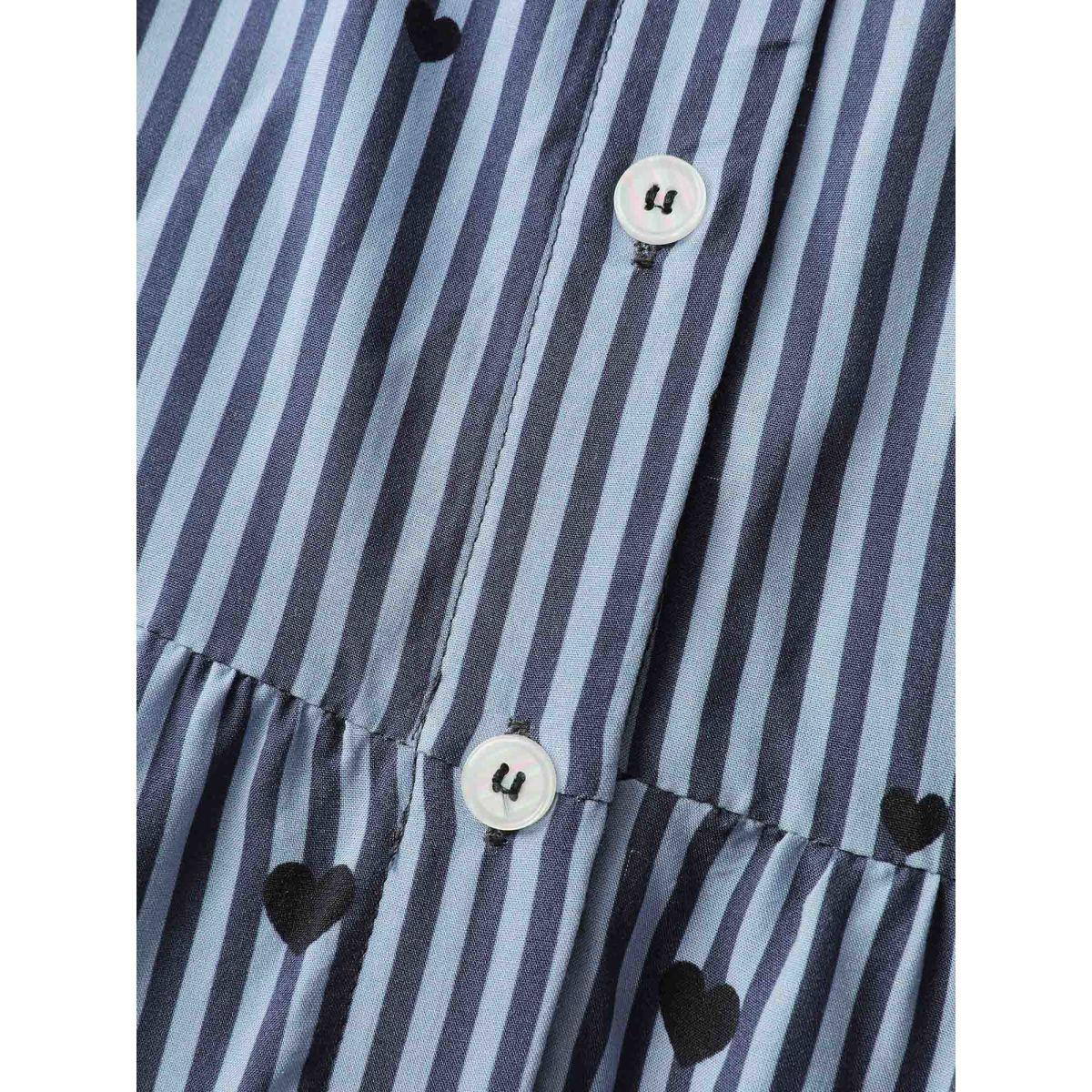 Plus Size Stripe Hearts Pocket Shirt Maxi Dress Indigo Women Leisure Shirt collar Long Sleeve Curvy BloomChic 18-20/2X Product Image