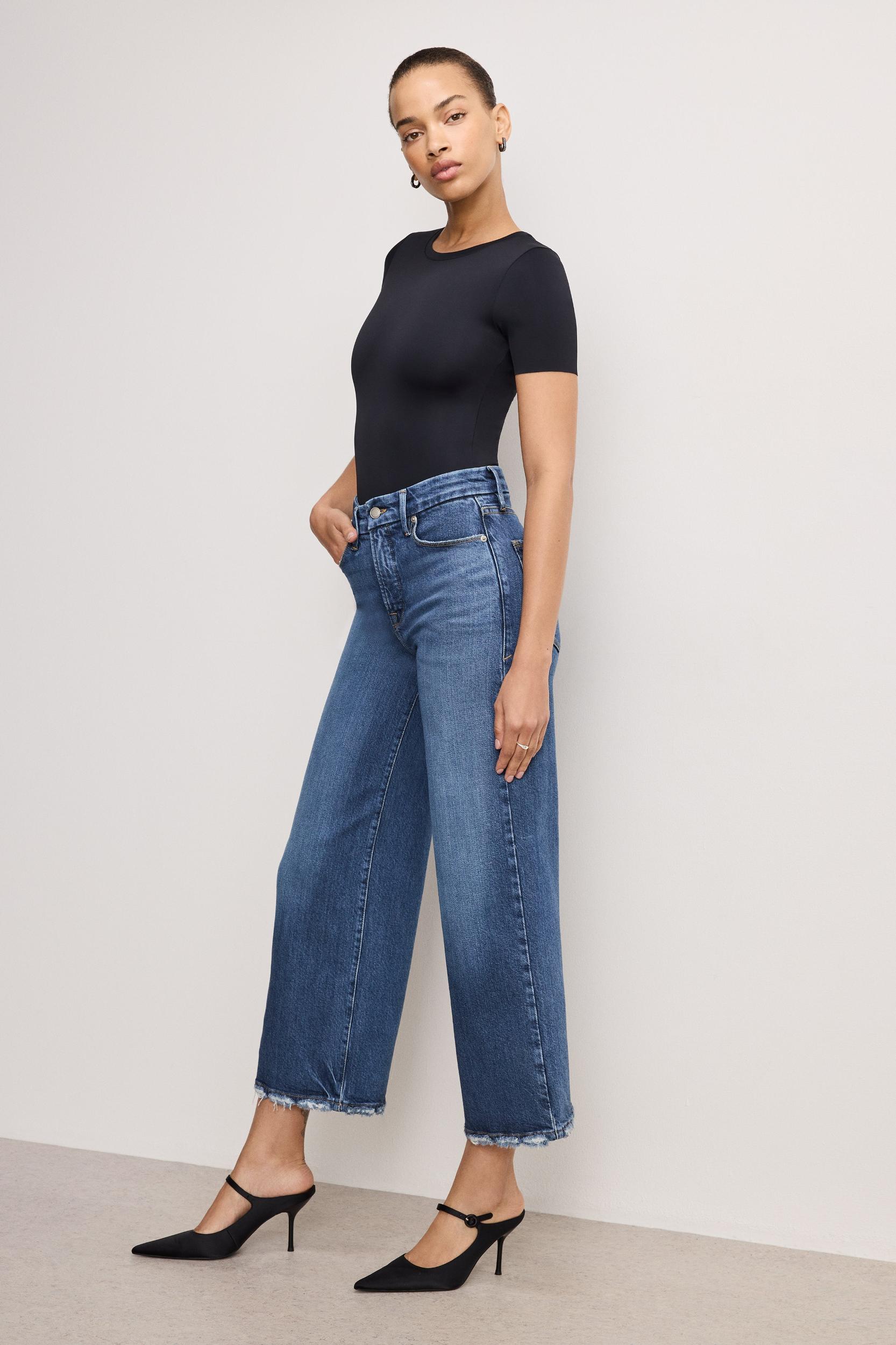 SOFT-TECH GOOD WAIST CROPPED PALAZZO JEANS | INDIGO737 Product Image