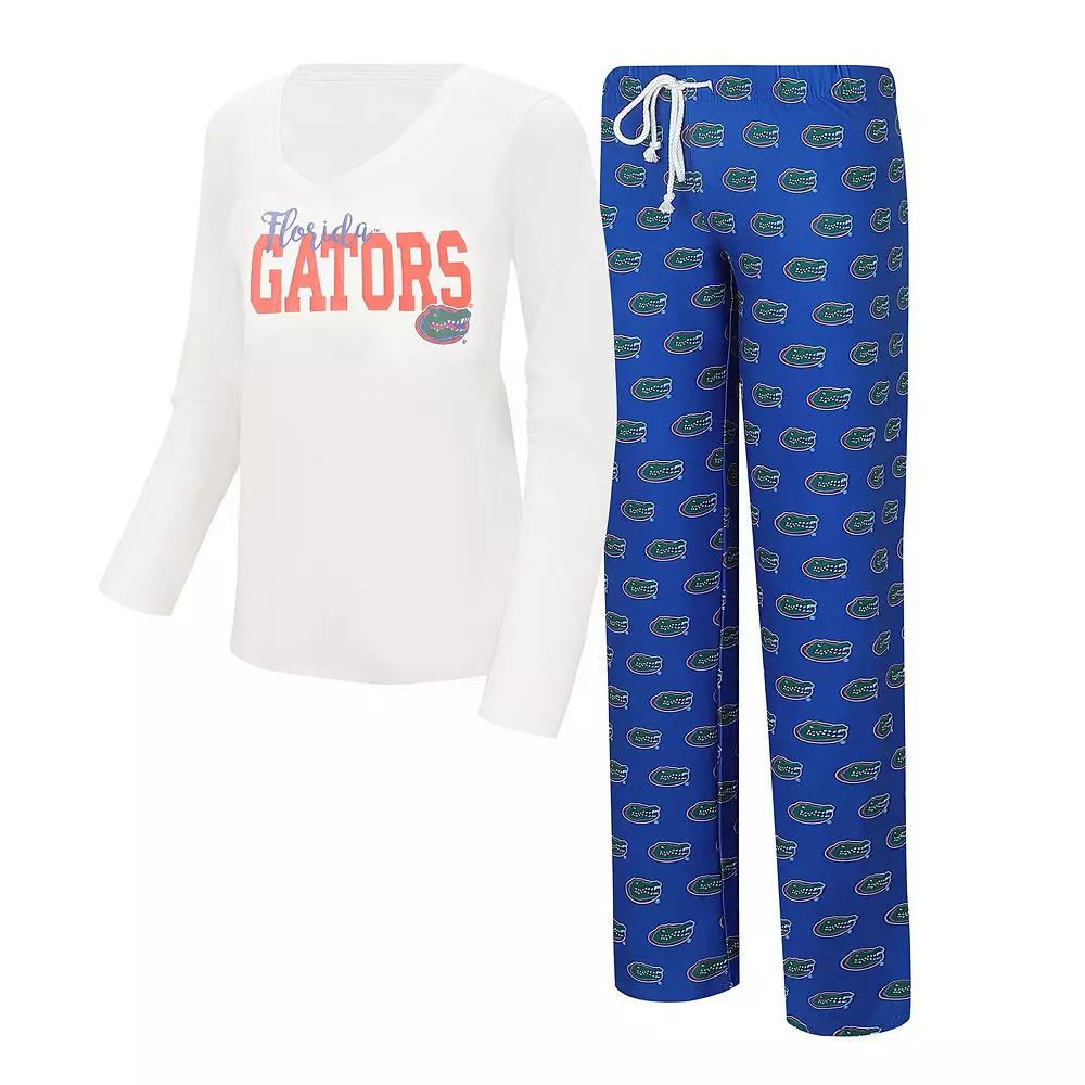 Women's Concepts Sport  White/Royal Florida Gators Long Sleeve V-Neck T-Shirt & Gauge Pants Sleep Set, Size: XL Product Image