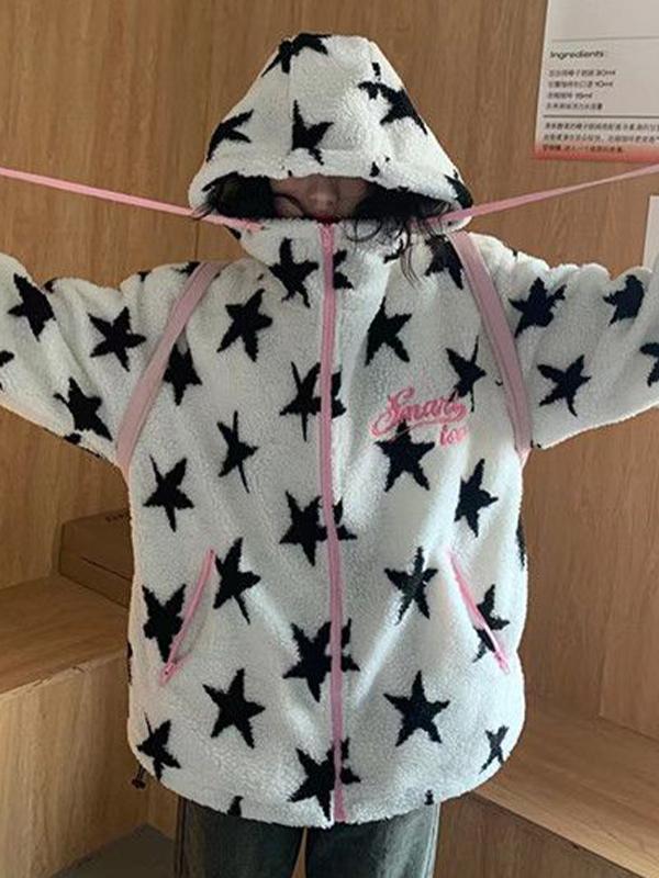 All Over Star Jacquard Hooded Jacket Product Image