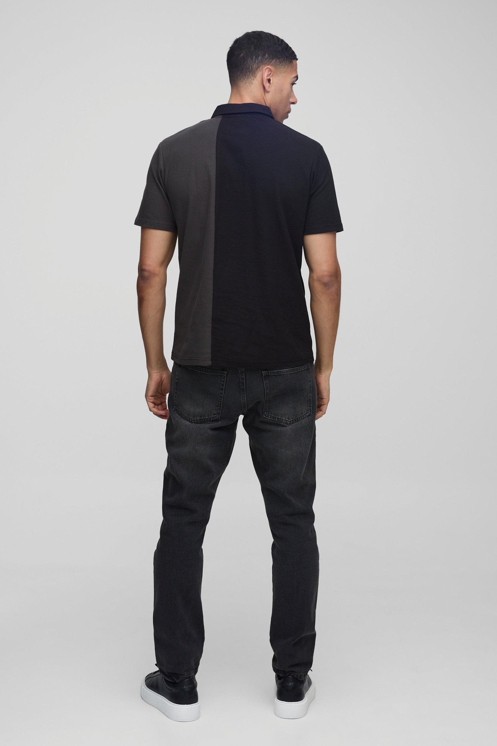 Slim Fit Man Pique Colour Block Polo | boohooMAN USA Product Image