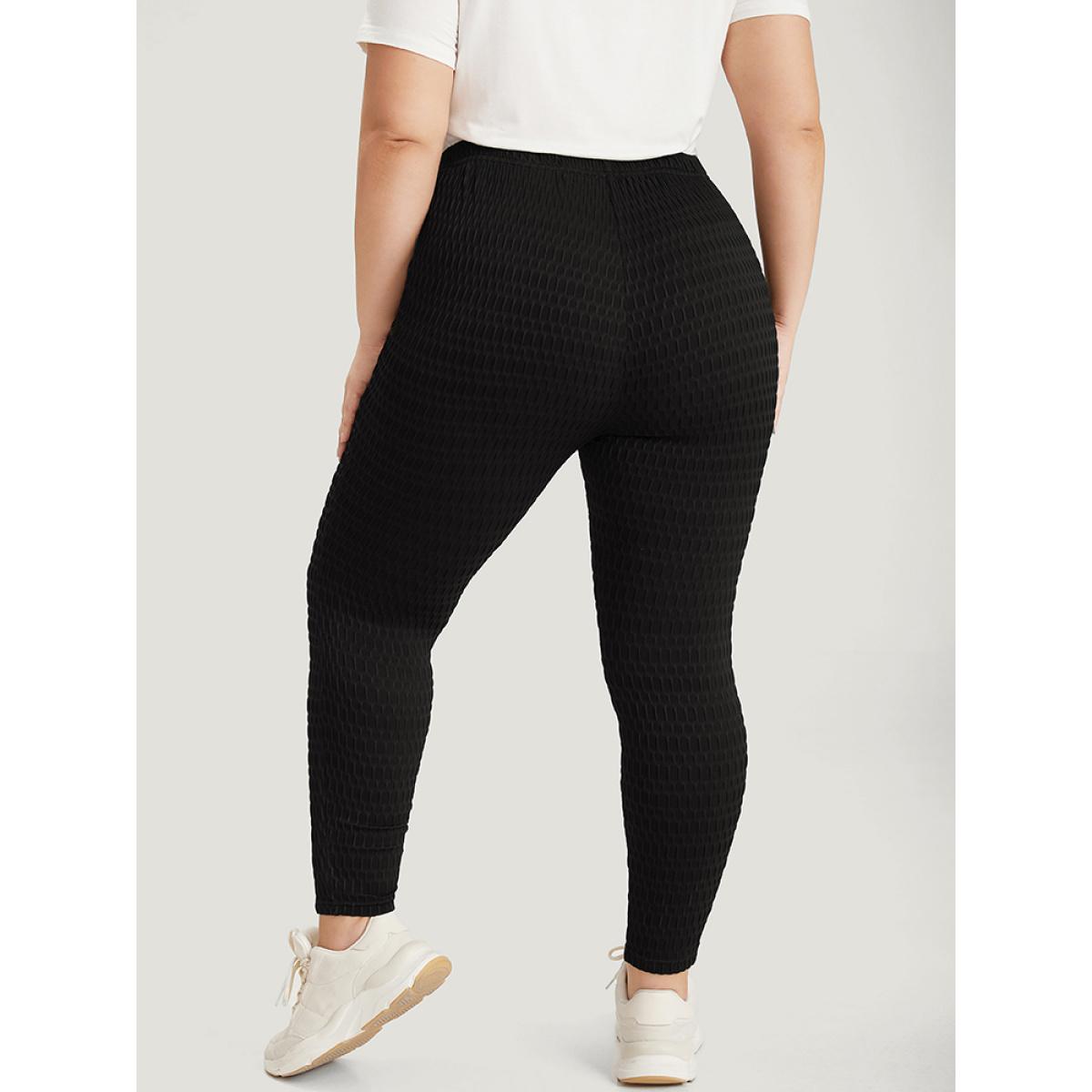 Plus Size Solid Plisse High Rise Skinny Leggings Women Black Casual High stretch Skinny High Rise Dailywear Leggings BloomChic 18-20/2X Product Image