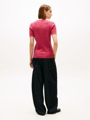 Short-Sleeve Cable Knit Sweater Product Image