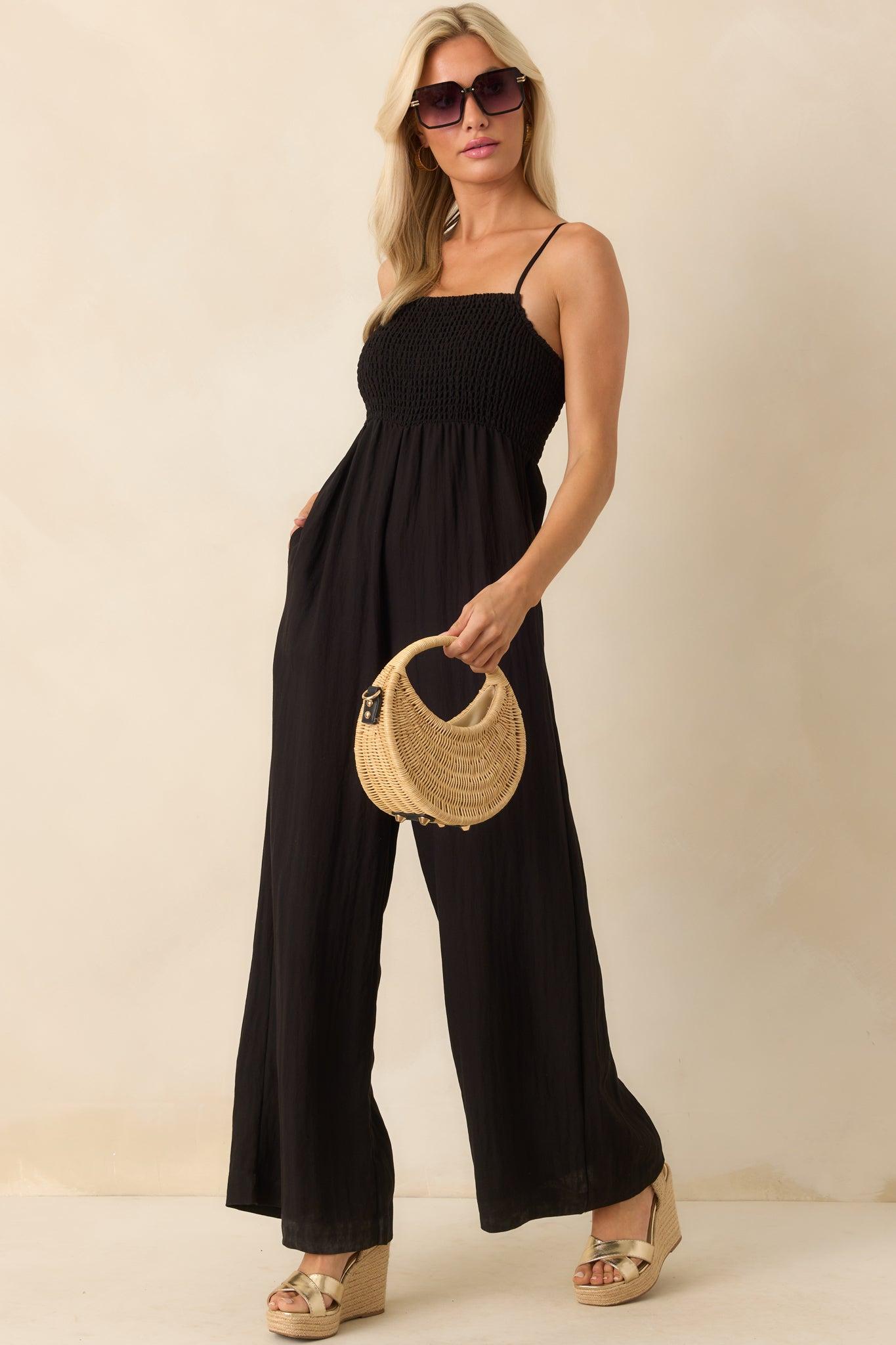 Z Supply Black Rayon Beachside Smocked Jumpsuit Product Image