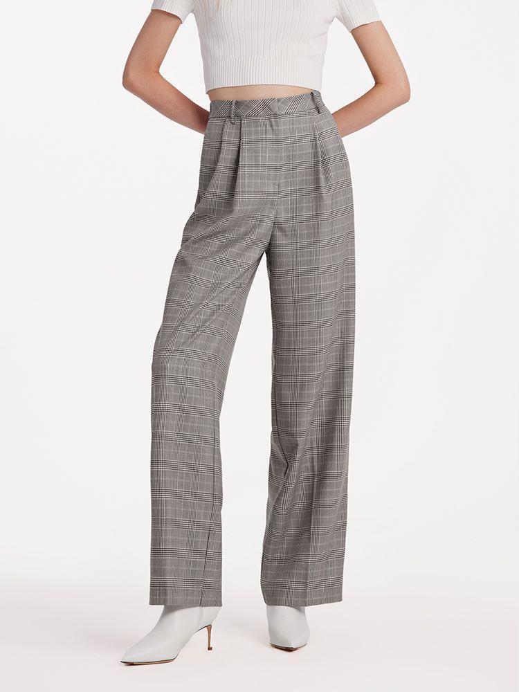 Worsted Wool Plaid Straight Full Length Pants Product Image