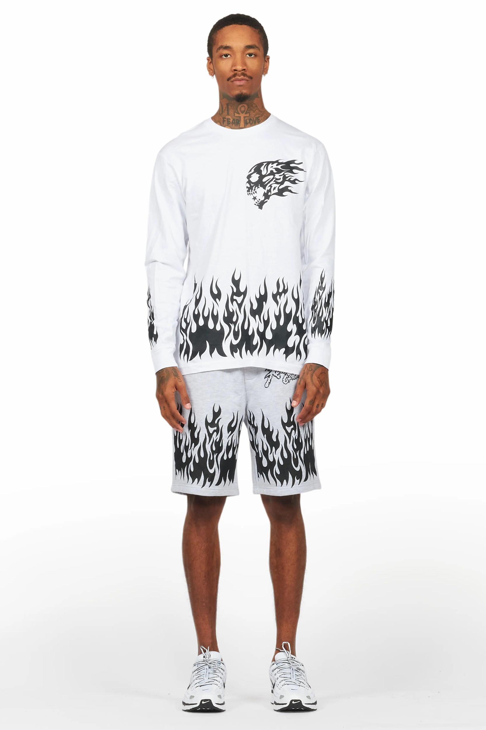 Bubble White/Grey Long Sleeve T-Shirt Short Set Male Product Image