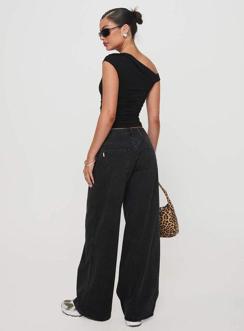 Ramos Low Rise Denim Jeans Washed Black Product Image