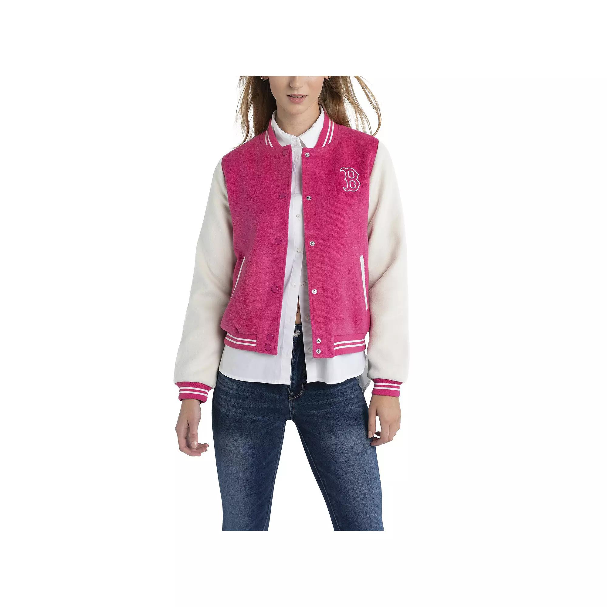 Women's Lusso Pink Boston Red Sox Priya Full-Snap Varsity Jacket,  Product Image
